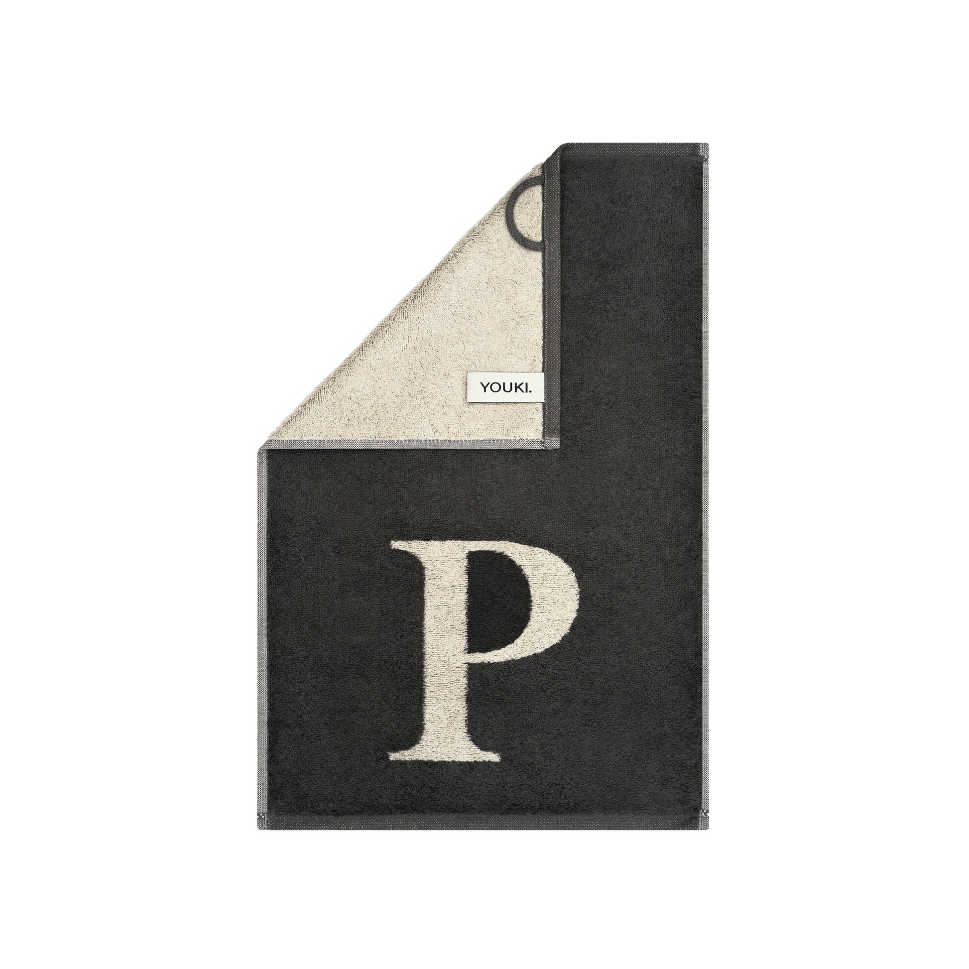 2er Set - Kleines Handtuch mit Buchstabe "P" – Natur / Dunkelgrau