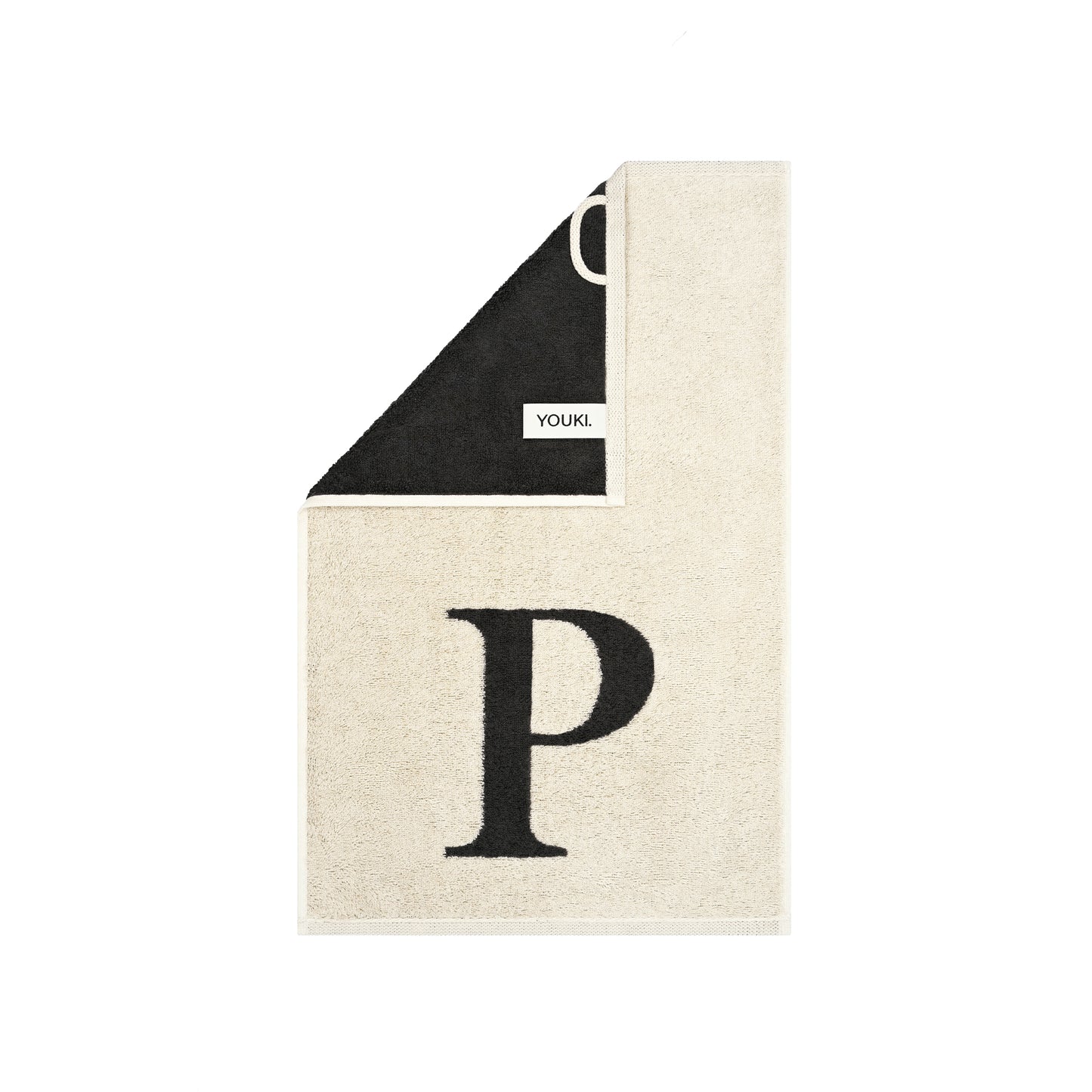 2er Set - Kleines Handtuch mit Buchstabe "P" – Natur / Dunkelgrau