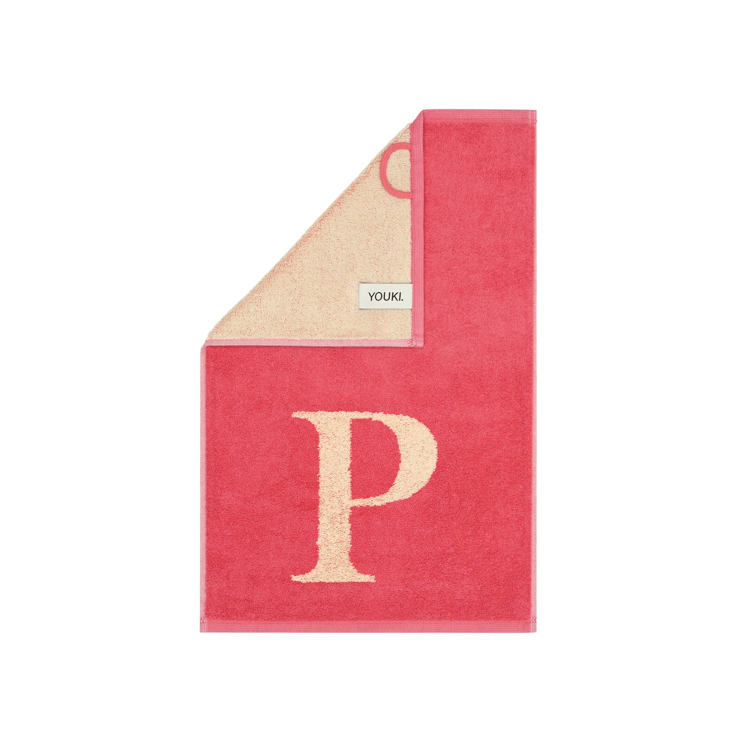 2er Set - Kleines Handtuch mit Buchstabe "P" – Natur / Pink / Orange