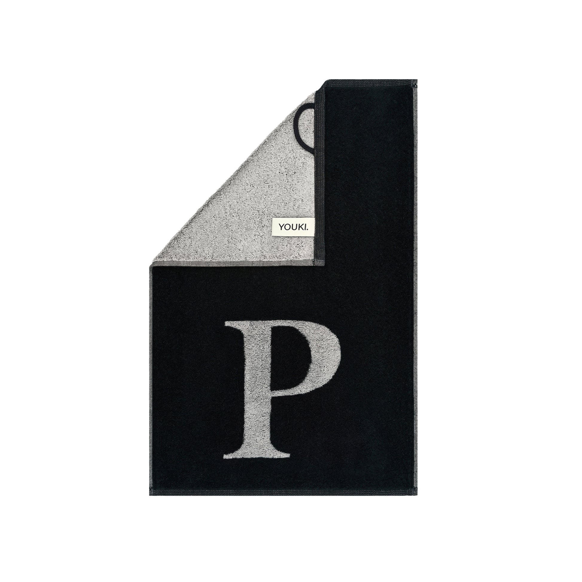 2er Set - Kleines Handtuch mit Buchstabe "P" – Silber / Schwarz