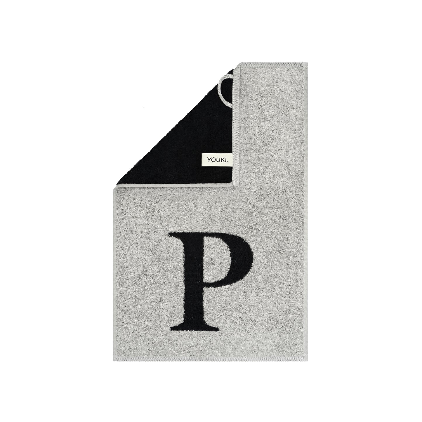 2er Set - Kleines Handtuch mit Buchstabe "P" – Silber / Schwarz