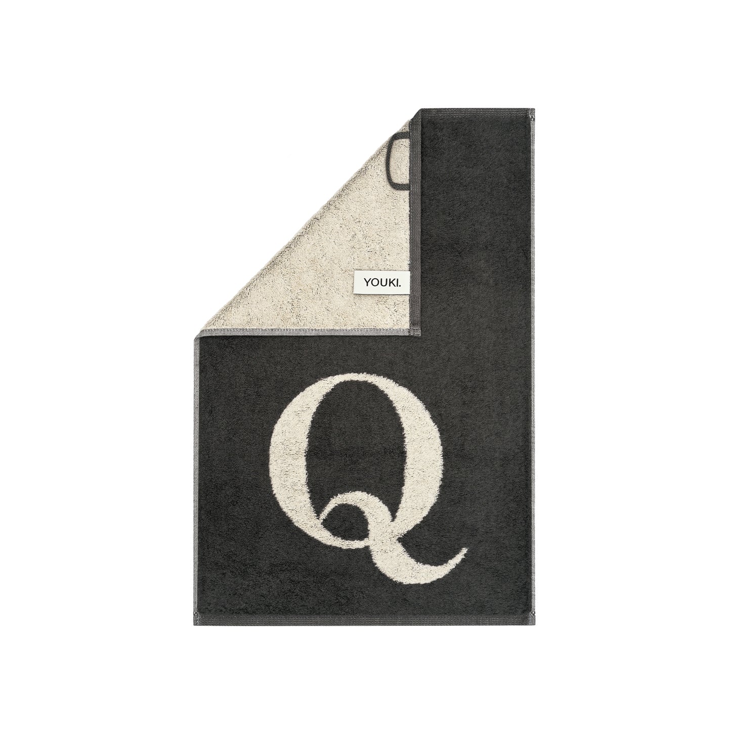 2er Set - Kleines Handtuch mit Buchstabe "Q" – Natur / Dunkelgrau