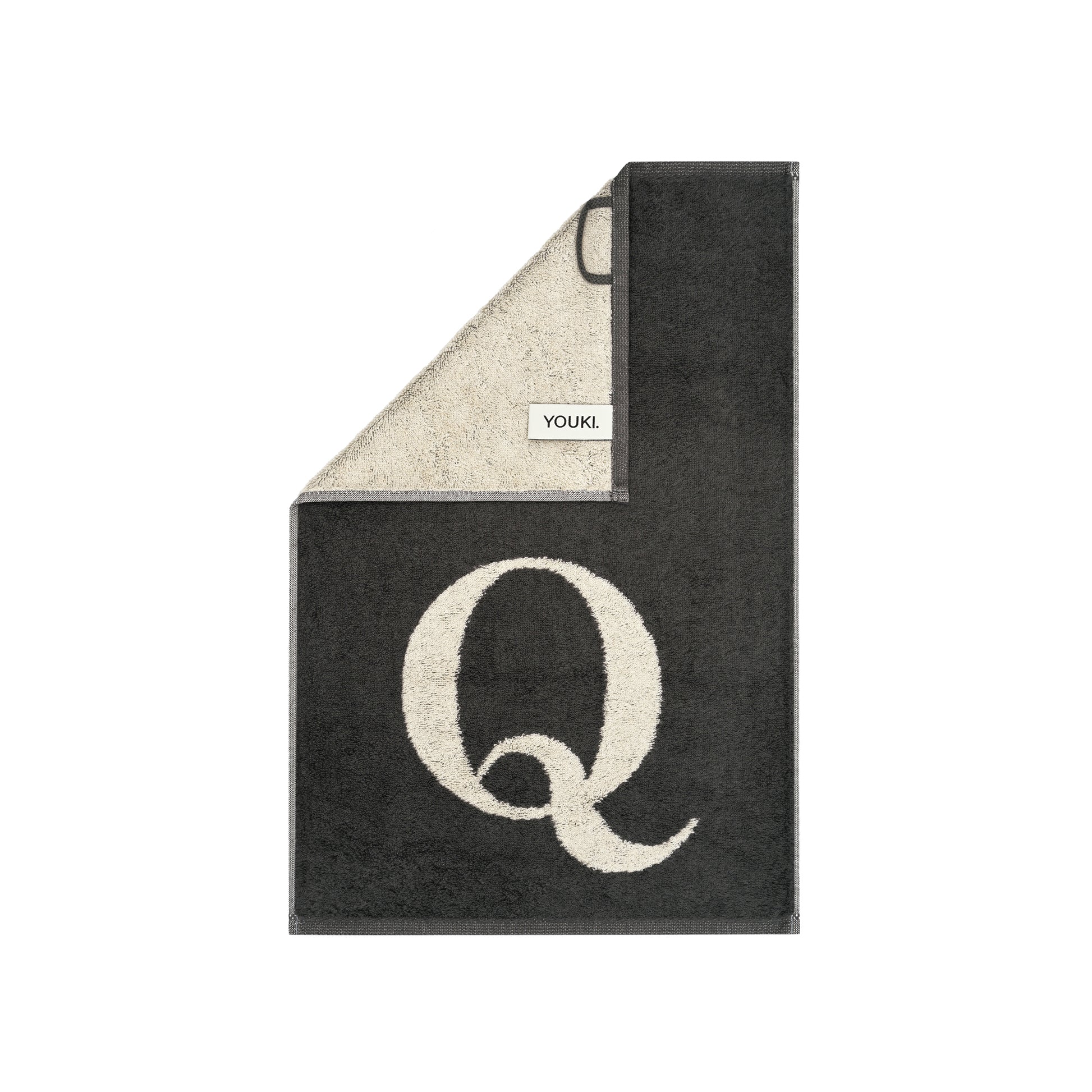2er Set - Kleines Handtuch mit Buchstabe "Q" – Natur / Dunkelgrau