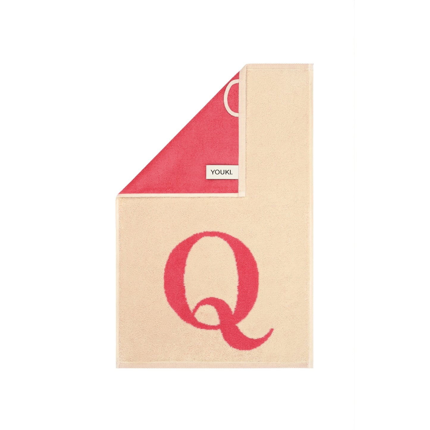 2er Set - Kleines Handtuch mit Buchstabe "Q" – Natur / Pink / Orange