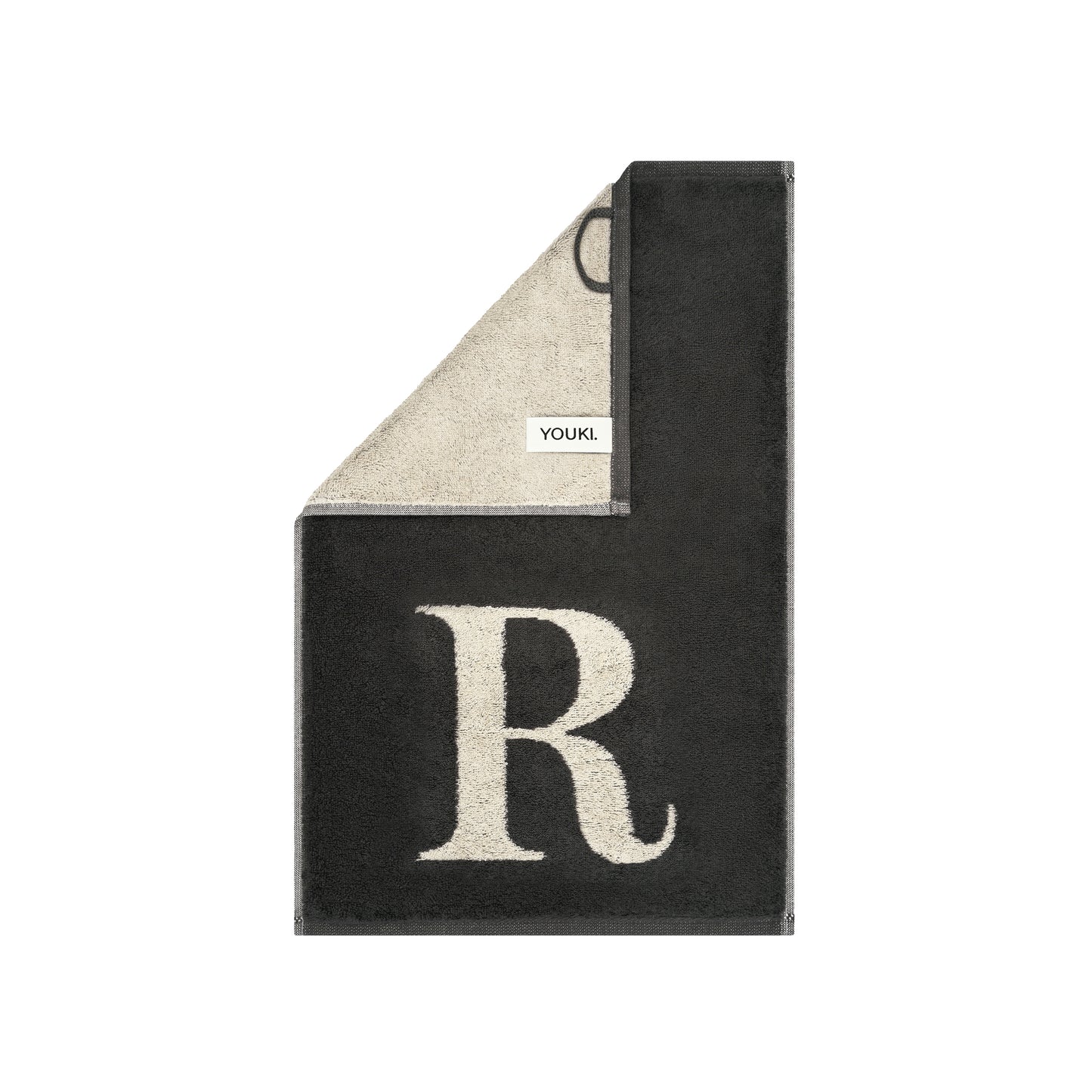 2er Set - Kleines Handtuch mit Buchstabe "R" – Natur / Dunkelgrau