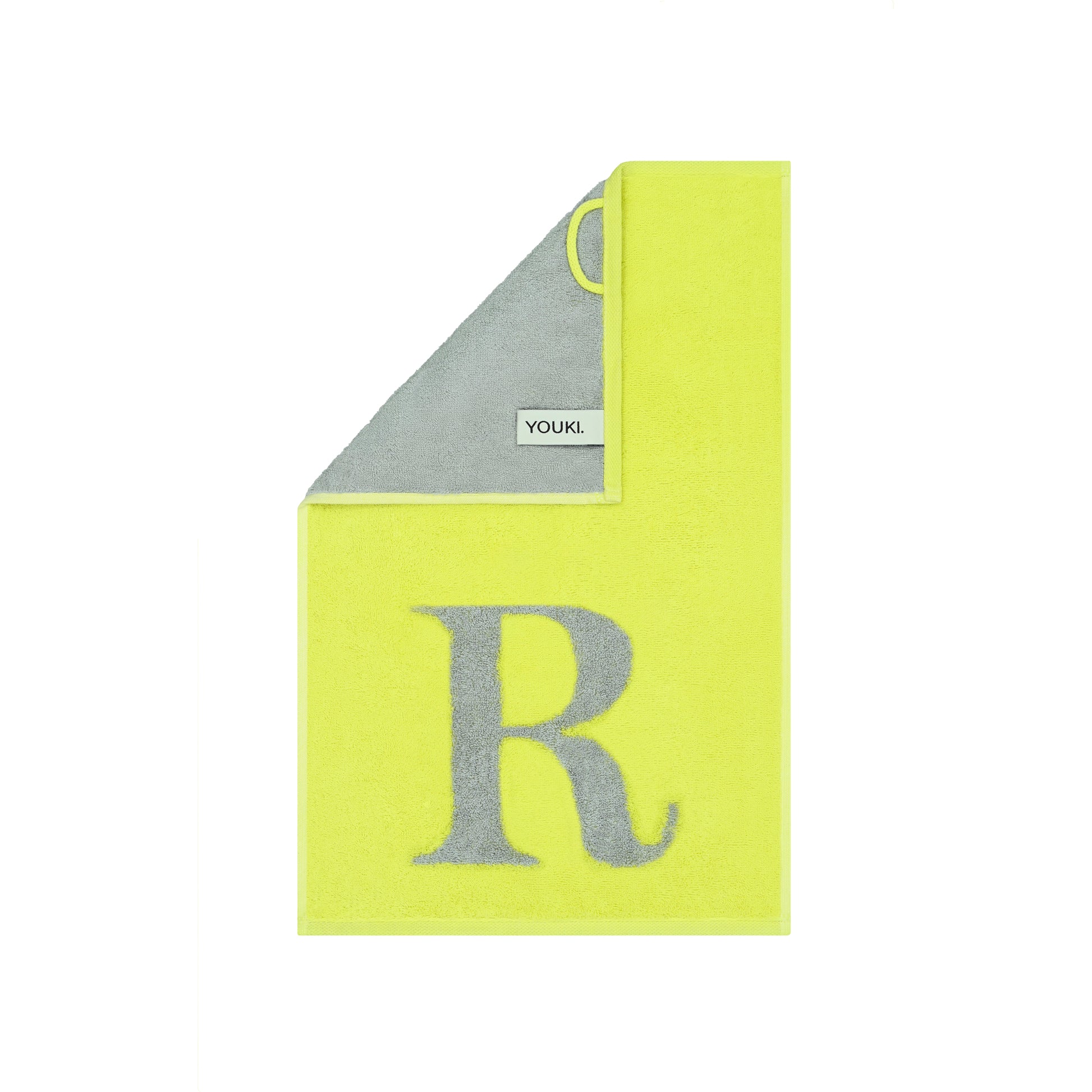 2er Set - Kleines Handtuch mit Buchstabe "R" – Silber / Lime