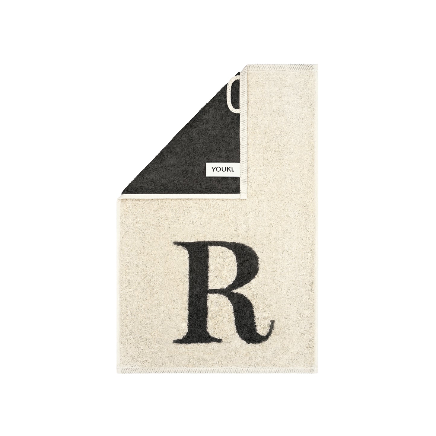 2er Set - Kleines Handtuch mit Buchstabe "R" – Natur / Dunkelgrau