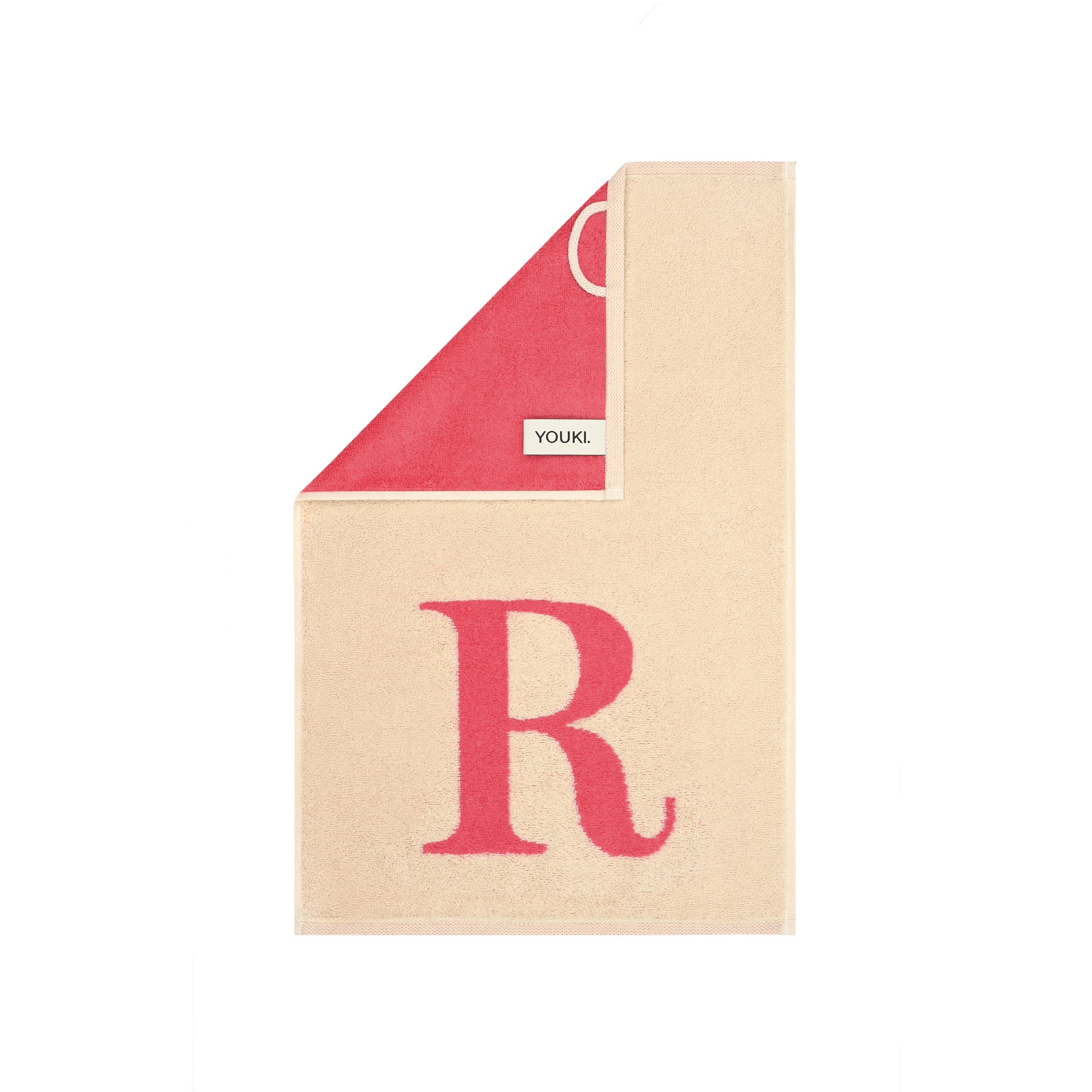 2er Set - Kleines Handtuch mit Buchstabe "R" – Natur / Pink / Orange