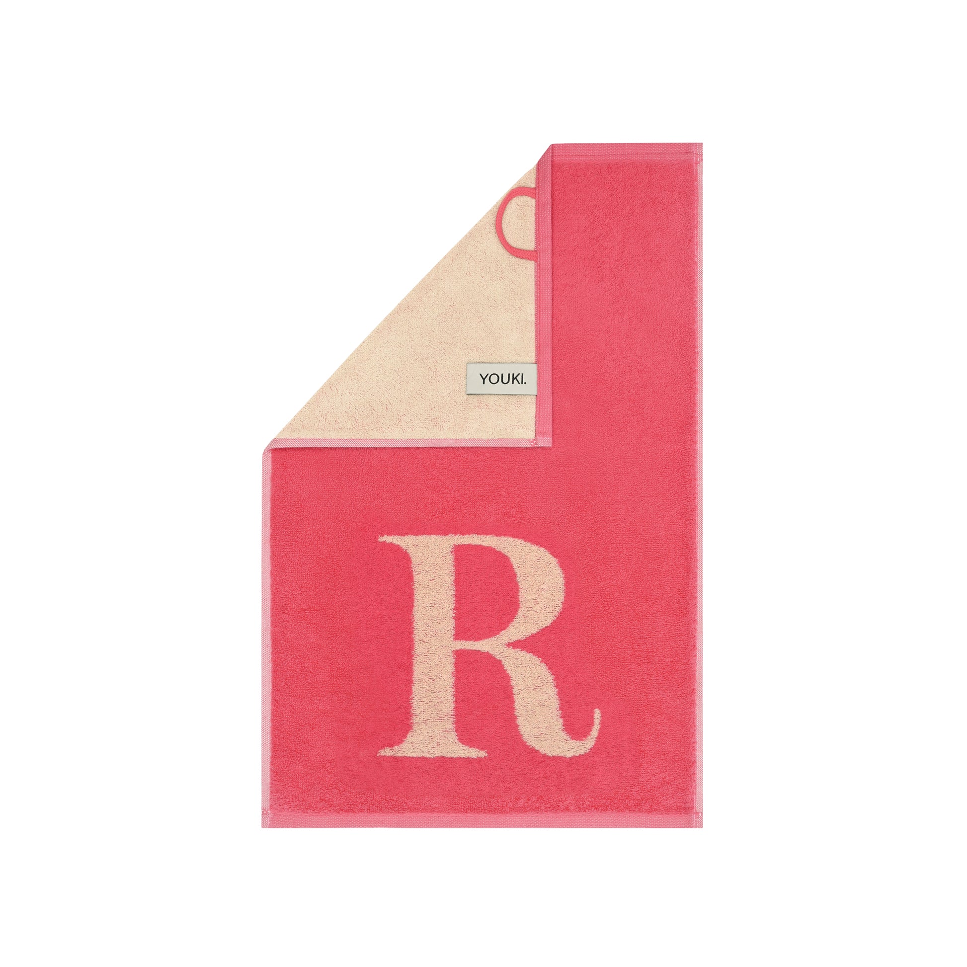 2er Set - Kleines Handtuch mit Buchstabe "R" – Natur / Pink / Orange