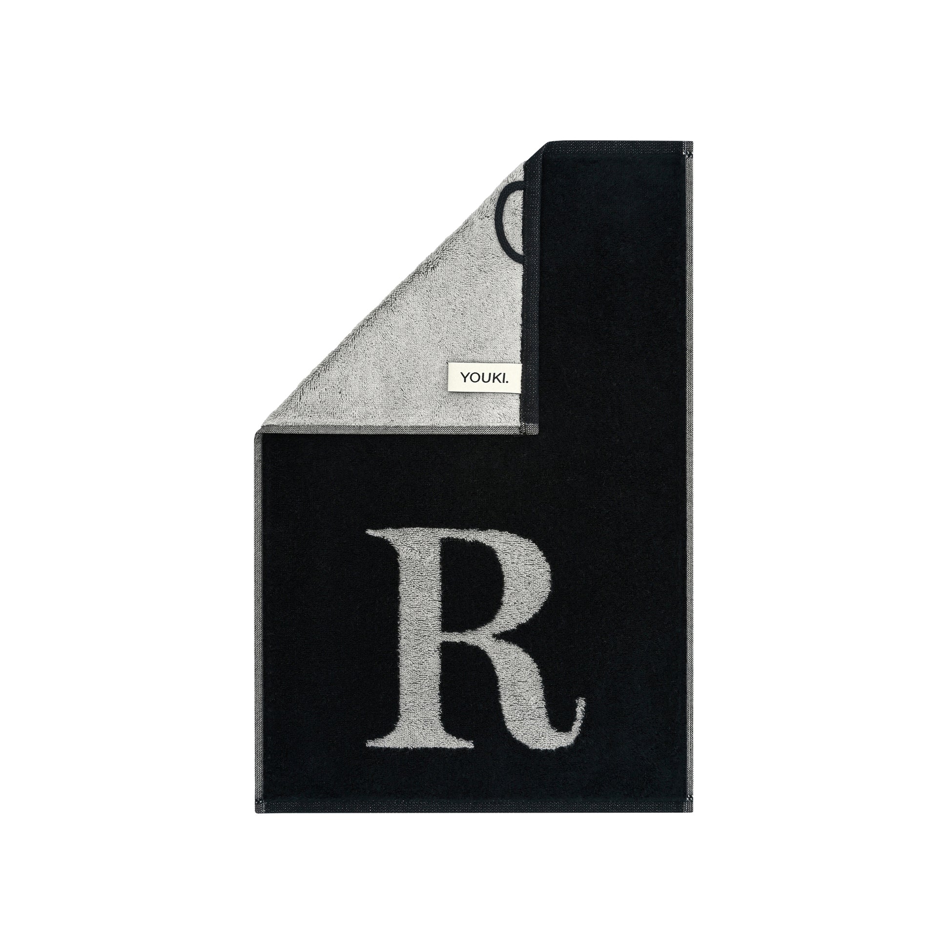 2er Set - Kleines Handtuch mit Buchstabe "R" – Silber / Schwarz