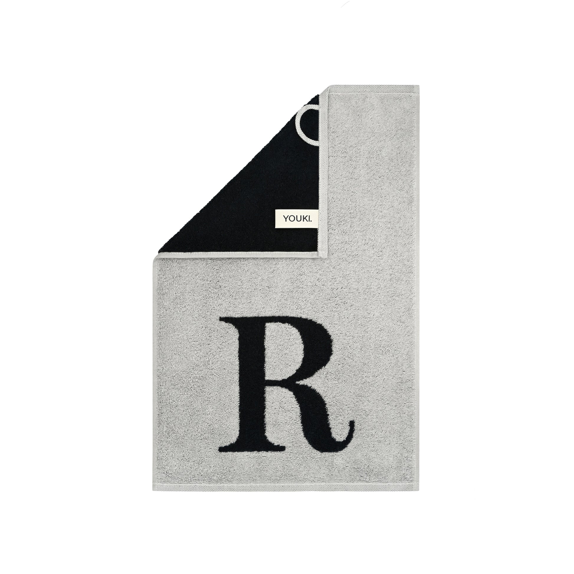 2er Set - Kleines Handtuch mit Buchstabe "R" – Silber / Schwarz