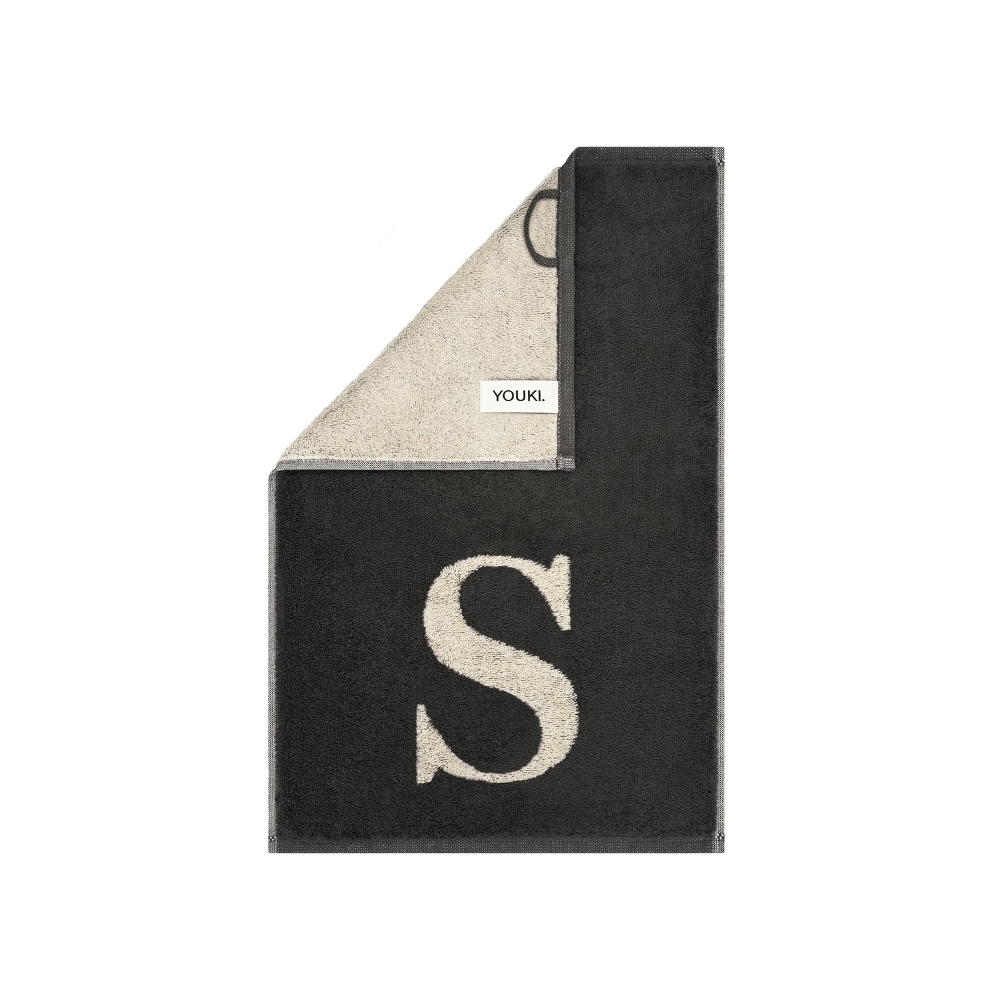 2er Set - Kleines Handtuch mit Buchstabe "S" – Natur / Dunkelgrau