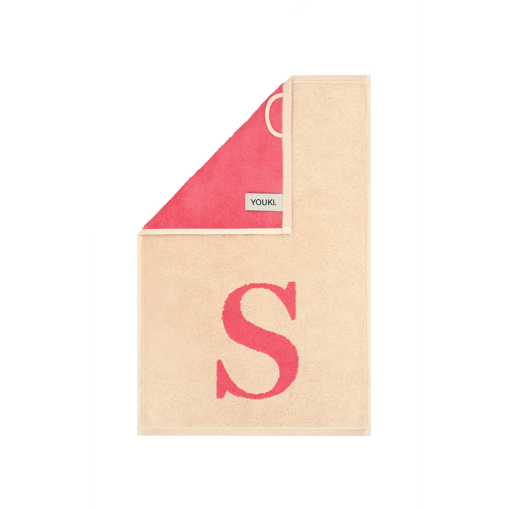 2er Set - Kleines Handtuch mit Buchstabe "S" – Natur / Pink / Orange