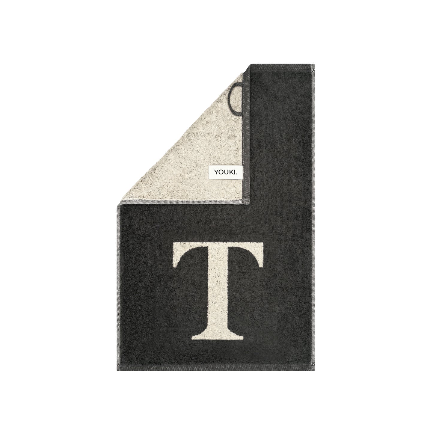 2er Set - Kleines Handtuch mit Buchstabe "T" – Natur / Dunkelgrau