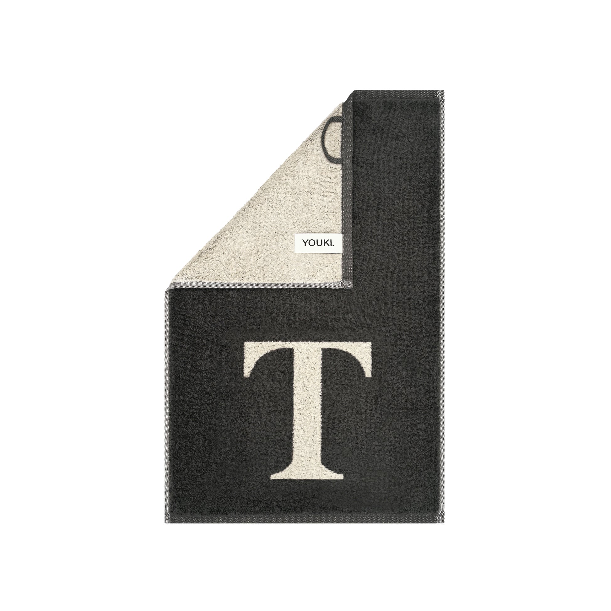 2er Set - Kleines Handtuch mit Buchstabe "T" – Natur / Dunkelgrau
