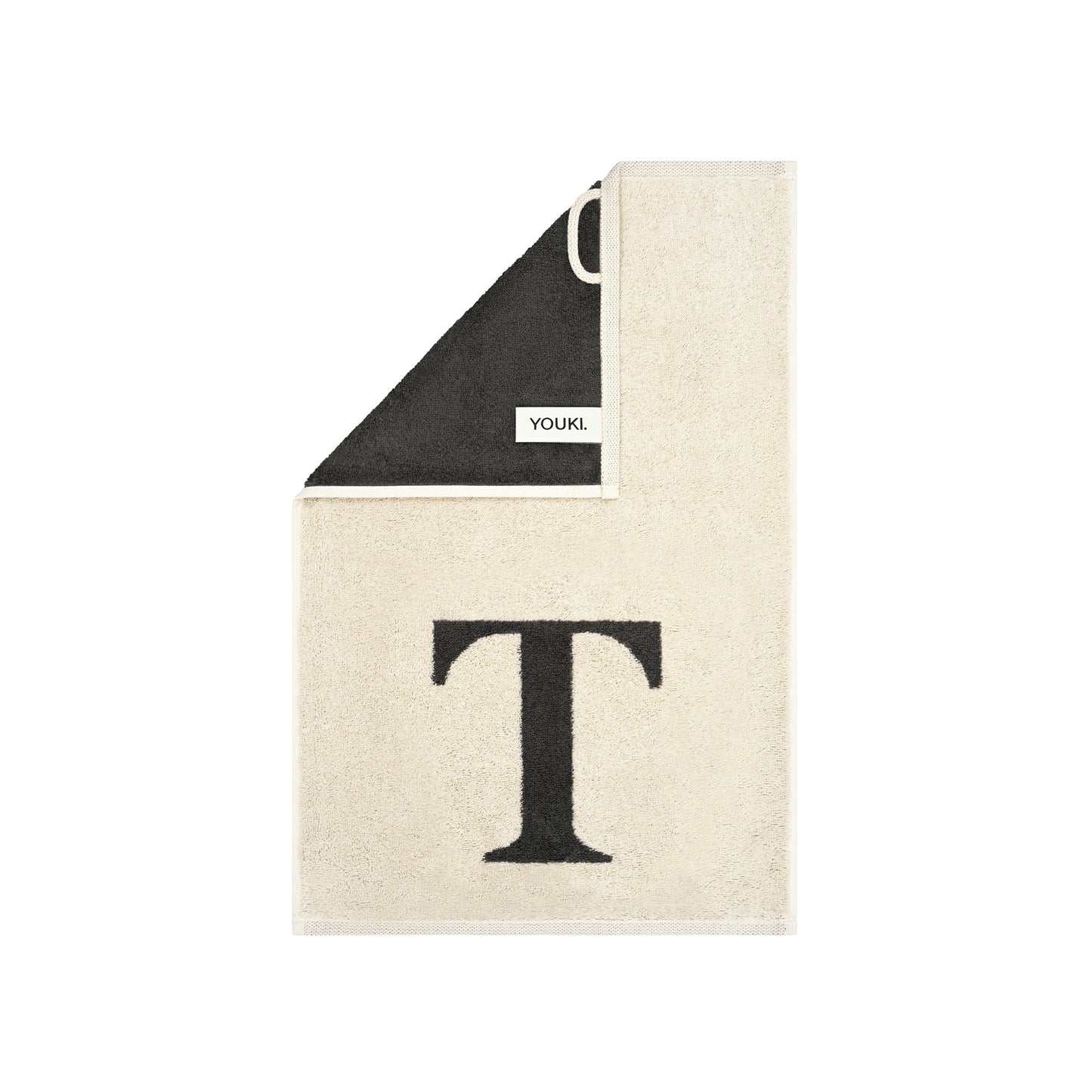 2er Set - Kleines Handtuch mit Buchstabe "T" – Natur / Dunkelgrau