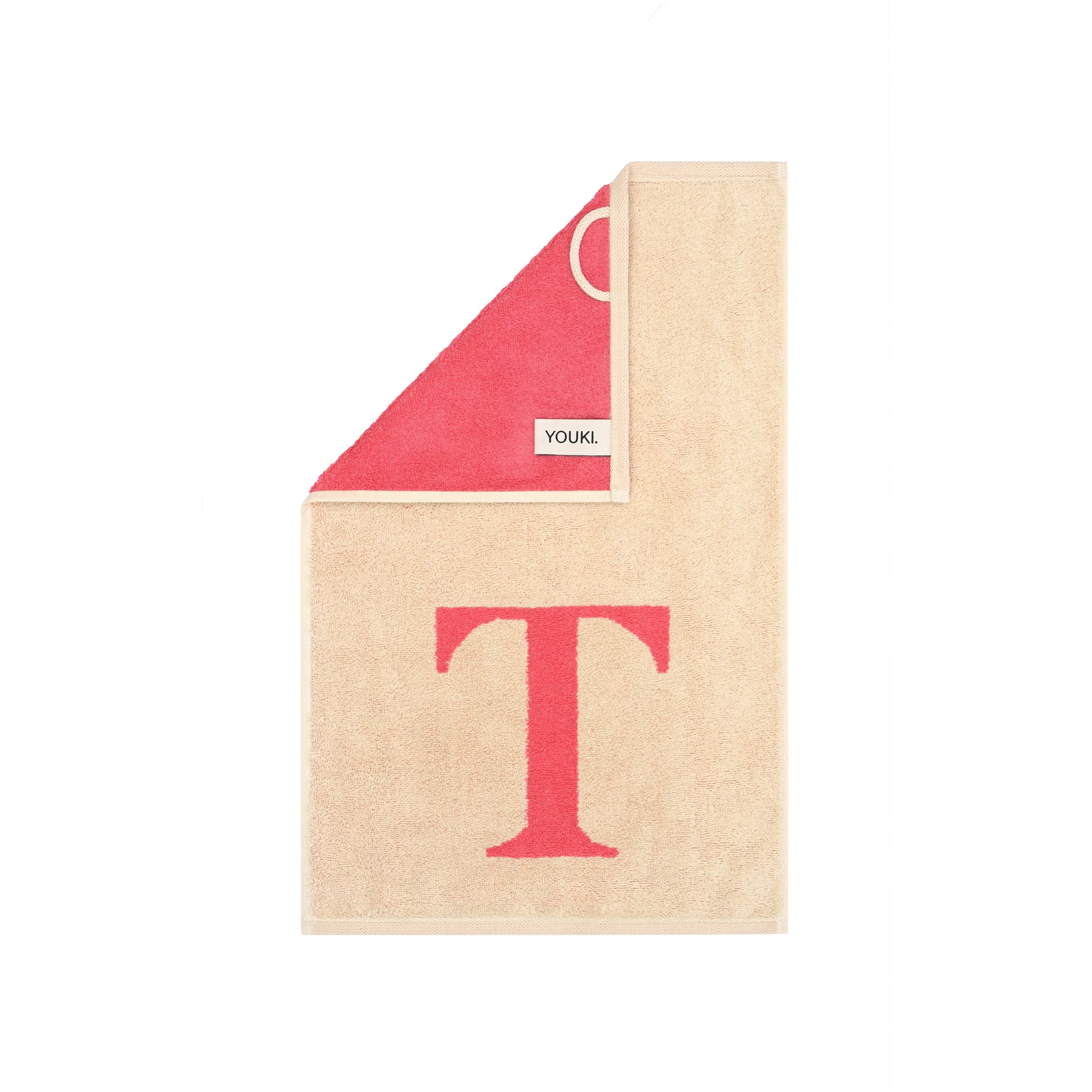 2er Set - Kleines Handtuch mit Buchstabe "T" – Natur / Pink / Orange