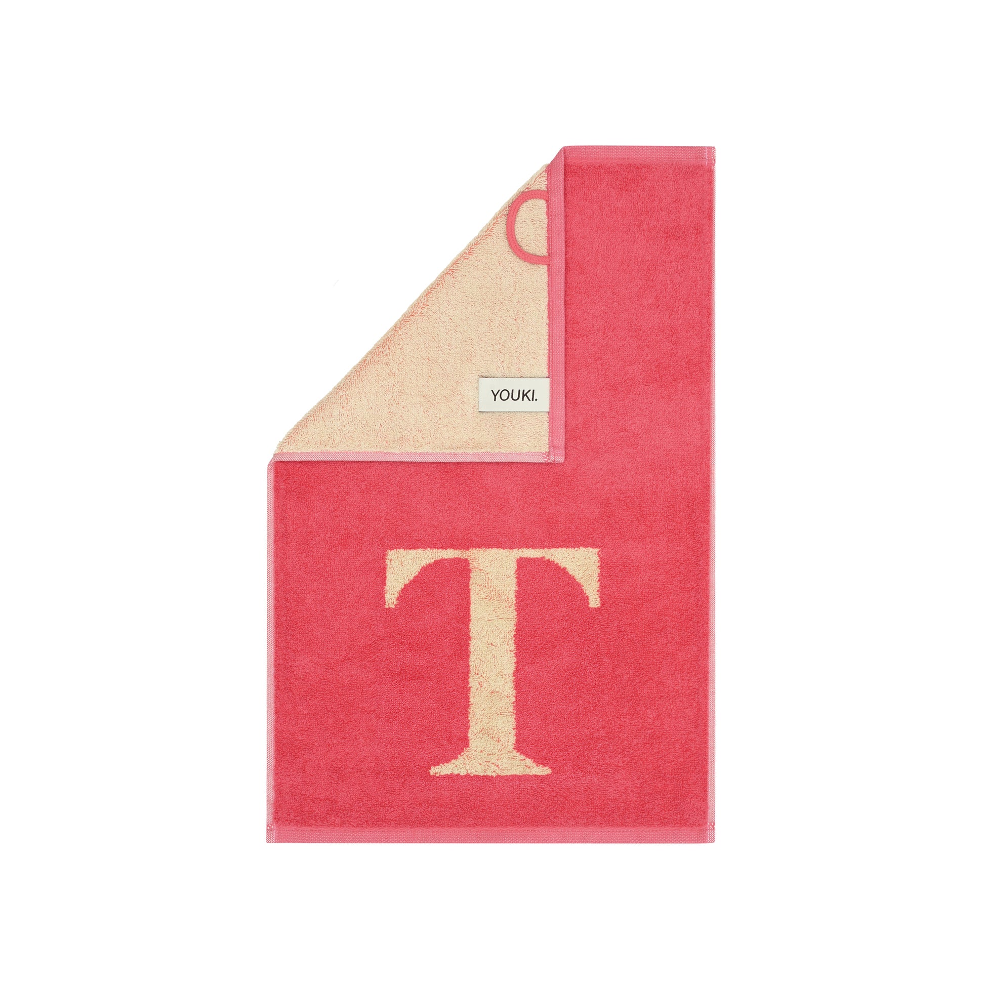 2er Set - Kleines Handtuch mit Buchstabe "T" – Natur / Pink / Orange