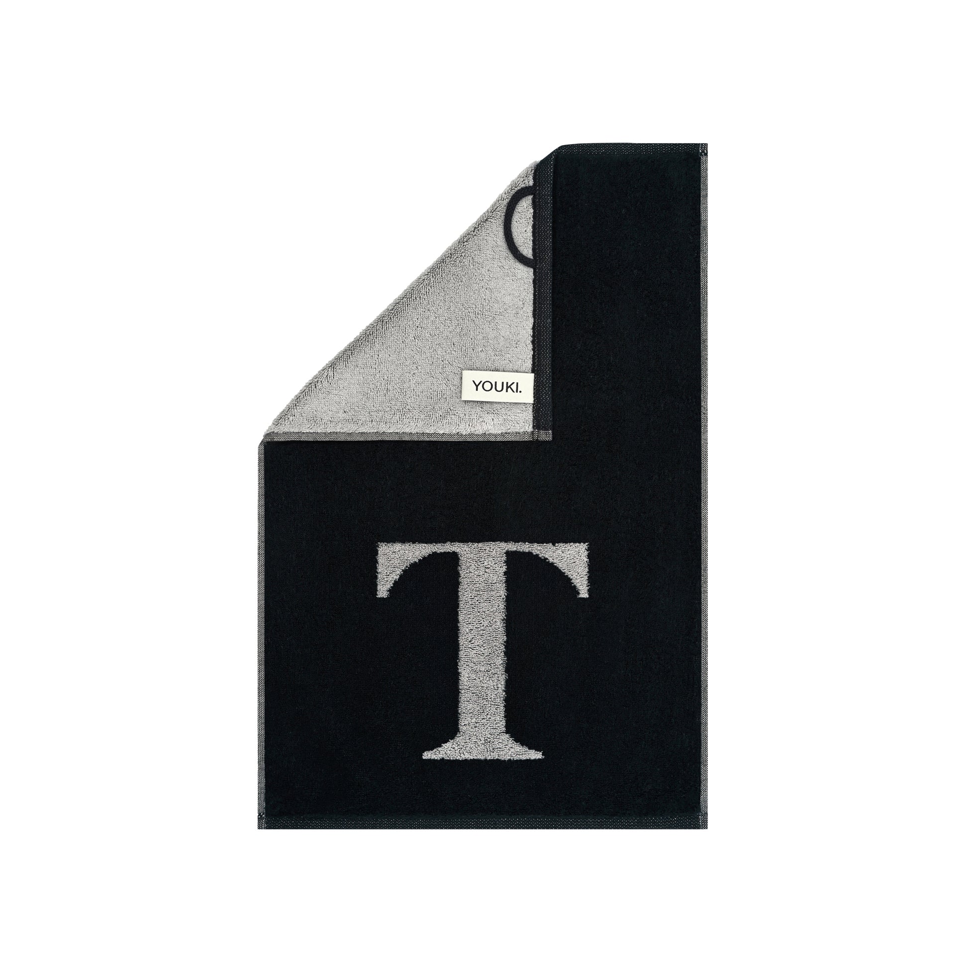 2er Set - Kleines Handtuch mit Buchstabe "T" – Silber / Schwarz