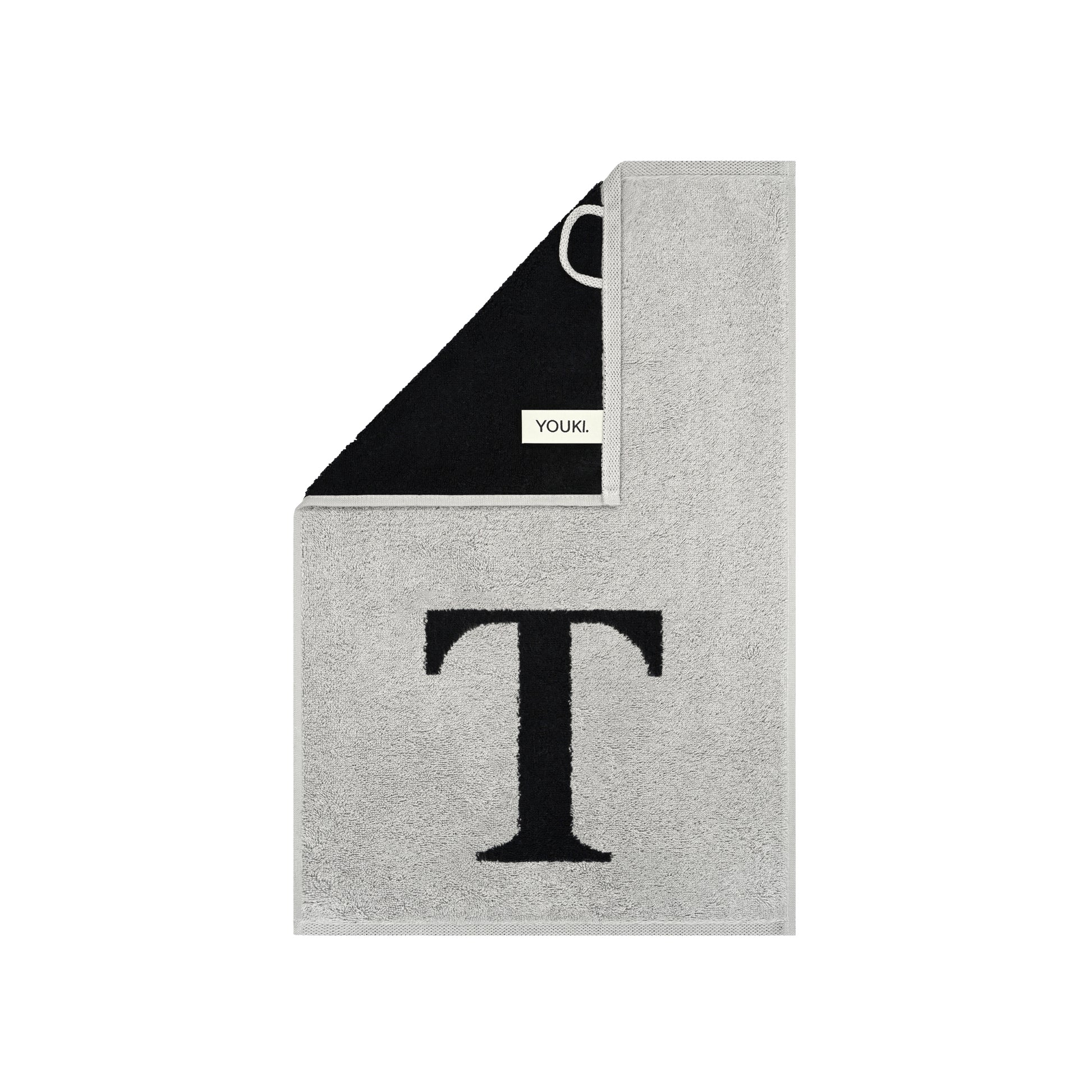 2er Set - Kleines Handtuch mit Buchstabe "T" – Silber / Schwarz