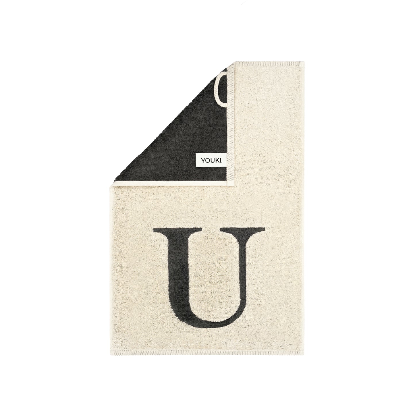 2er Set - Kleines Handtuch mit Buchstabe "U" – Natur / Dunkelgrau