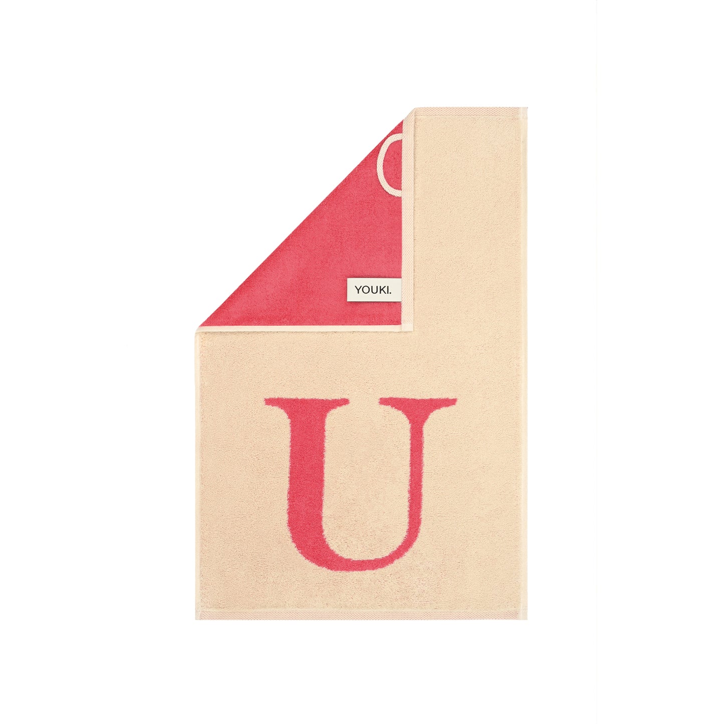 2er Set - Kleines Handtuch mit Buchstabe "U" – Natur / Pink / Orange