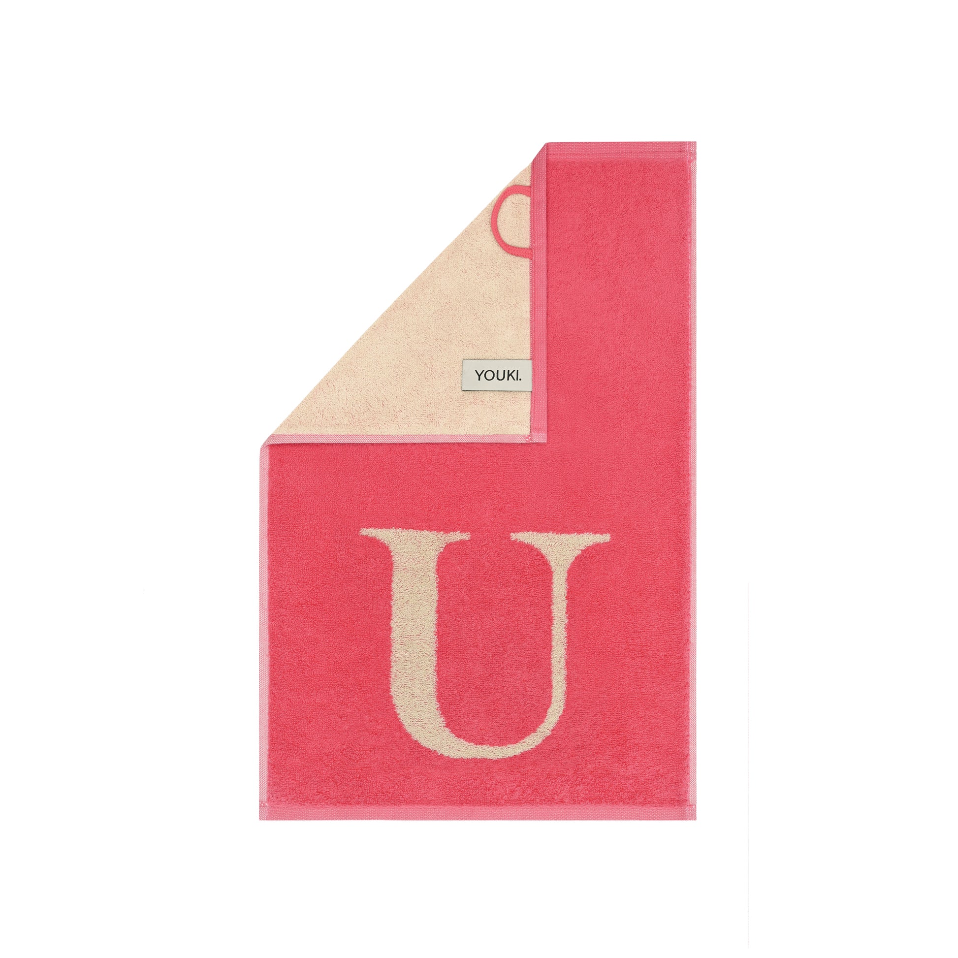 2er Set - Kleines Handtuch mit Buchstabe "U" – Natur / Pink / Orange