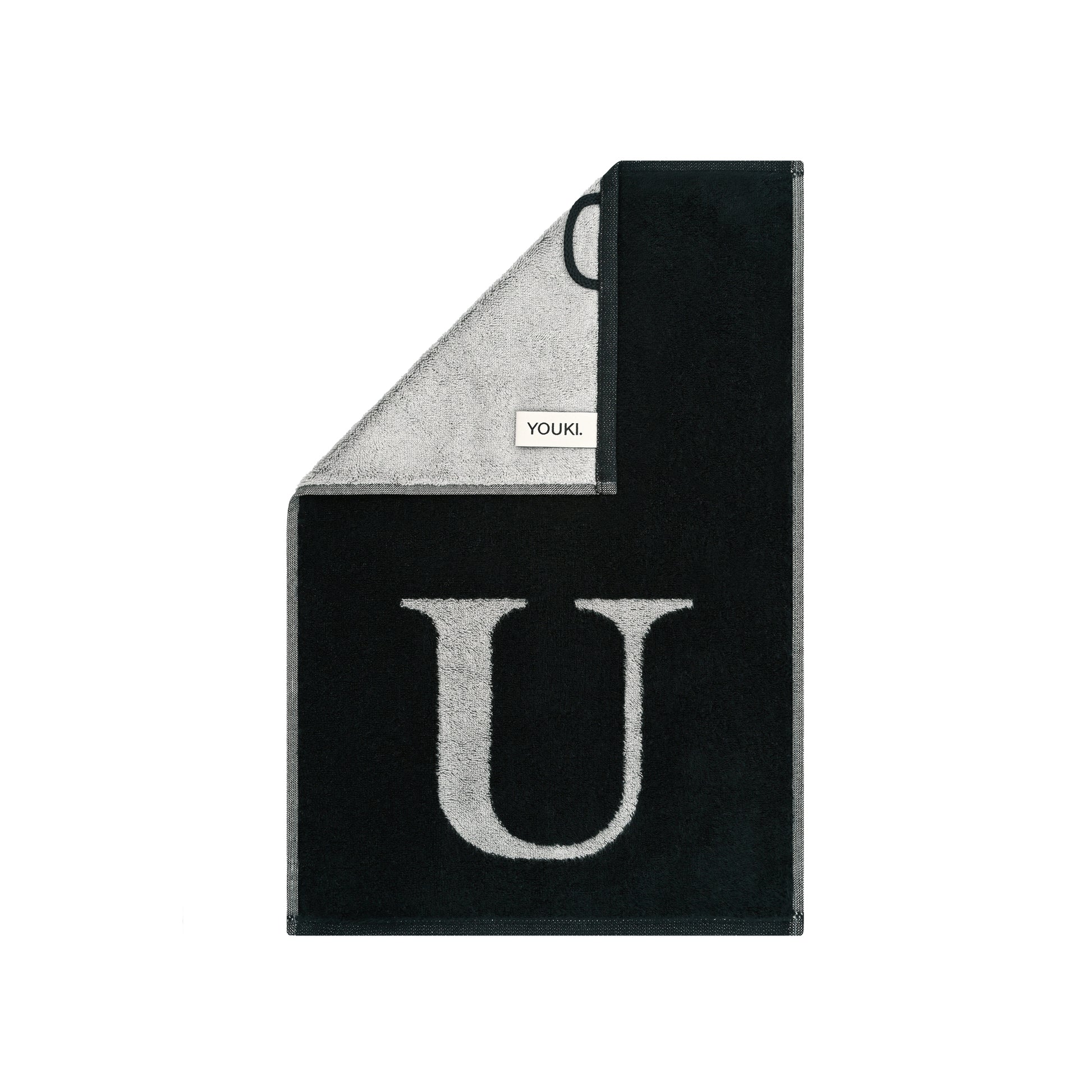 2er Set - Kleines Handtuch mit Buchstabe "U" – Silber / Schwarz