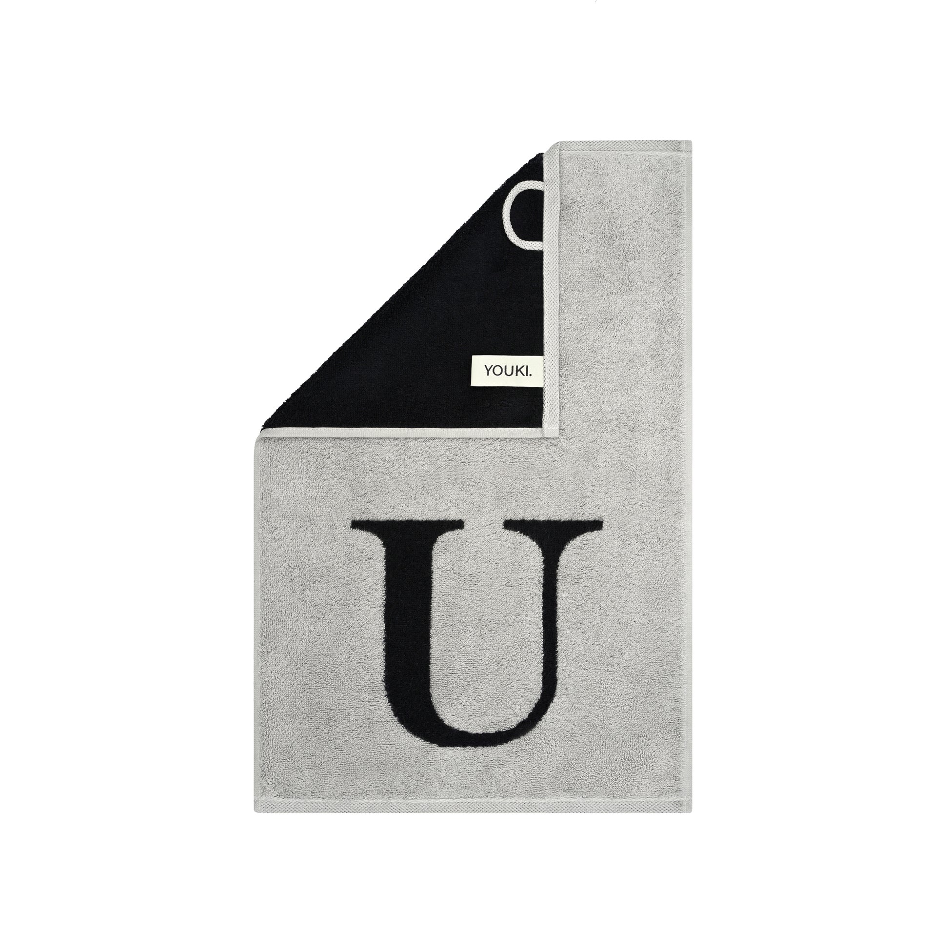2er Set - Kleines Handtuch mit Buchstabe "U" – Silber / Schwarz