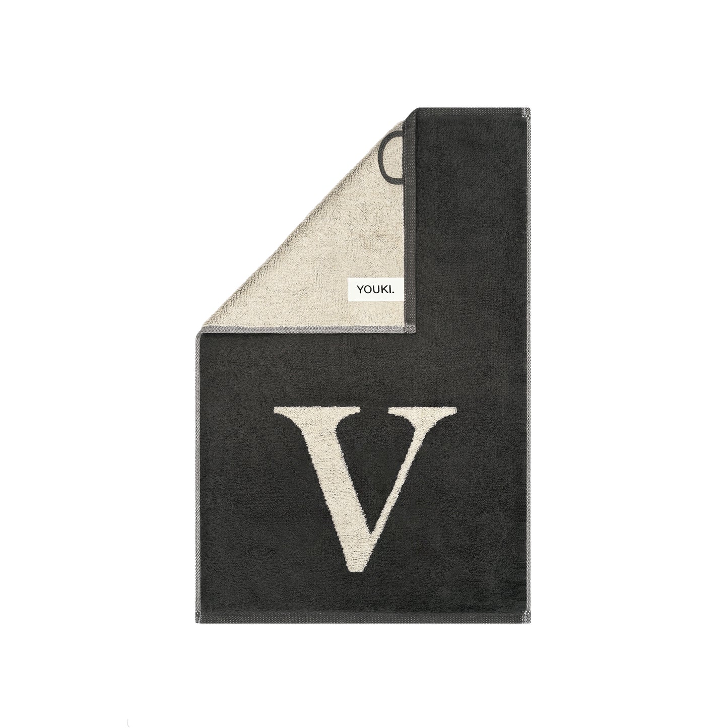 2er Set - Kleines Handtuch mit Buchstabe "V" – Natur / Dunkelgrau