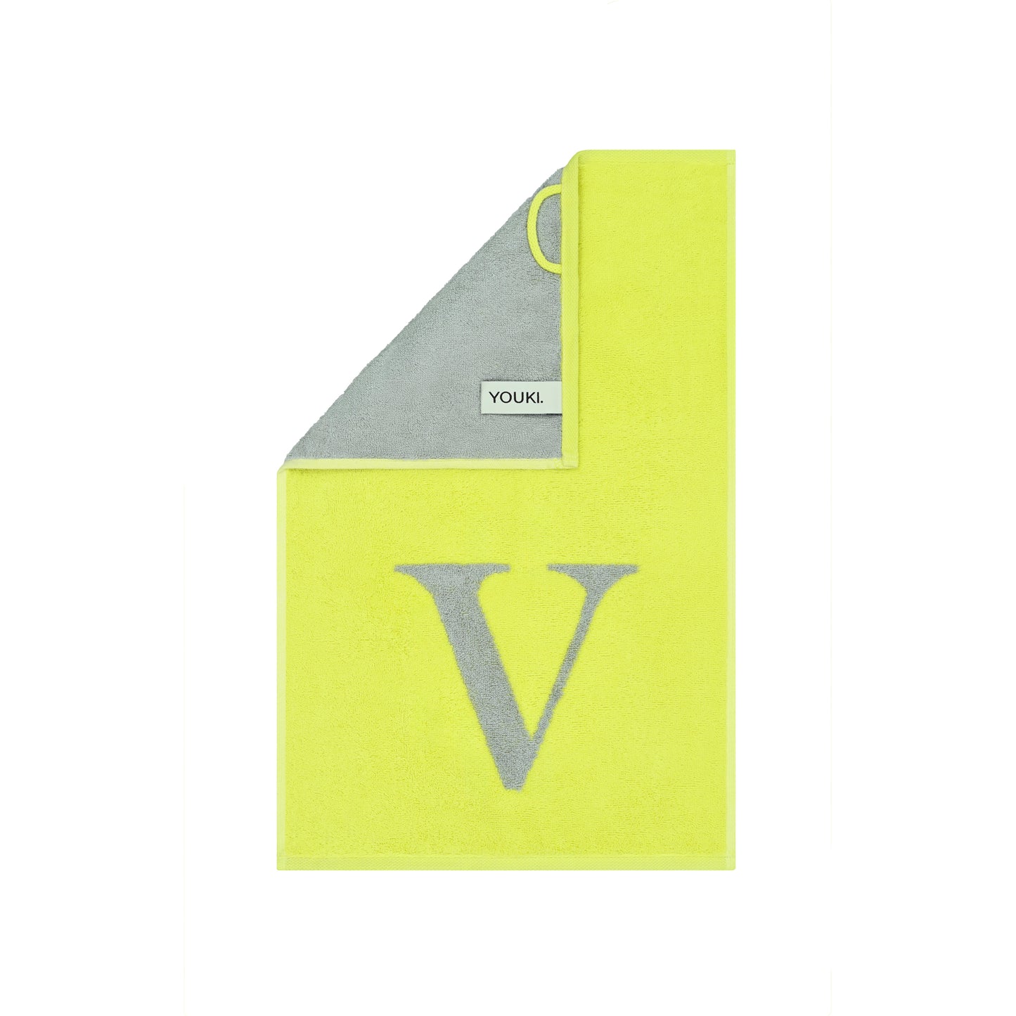 2er Set - Kleines Handtuch mit Buchstabe "V" – Silber / Lime