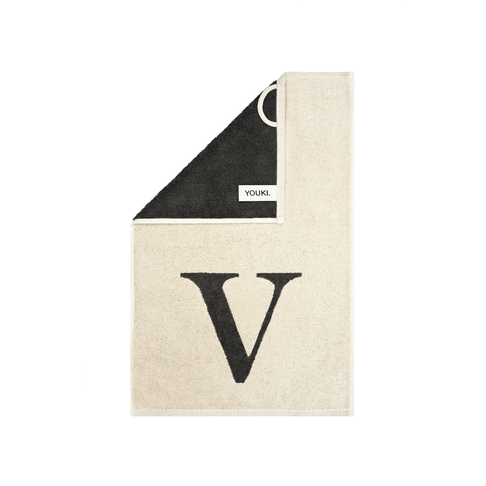 2er Set - Kleines Handtuch mit Buchstabe "V" – Natur / Dunkelgrau