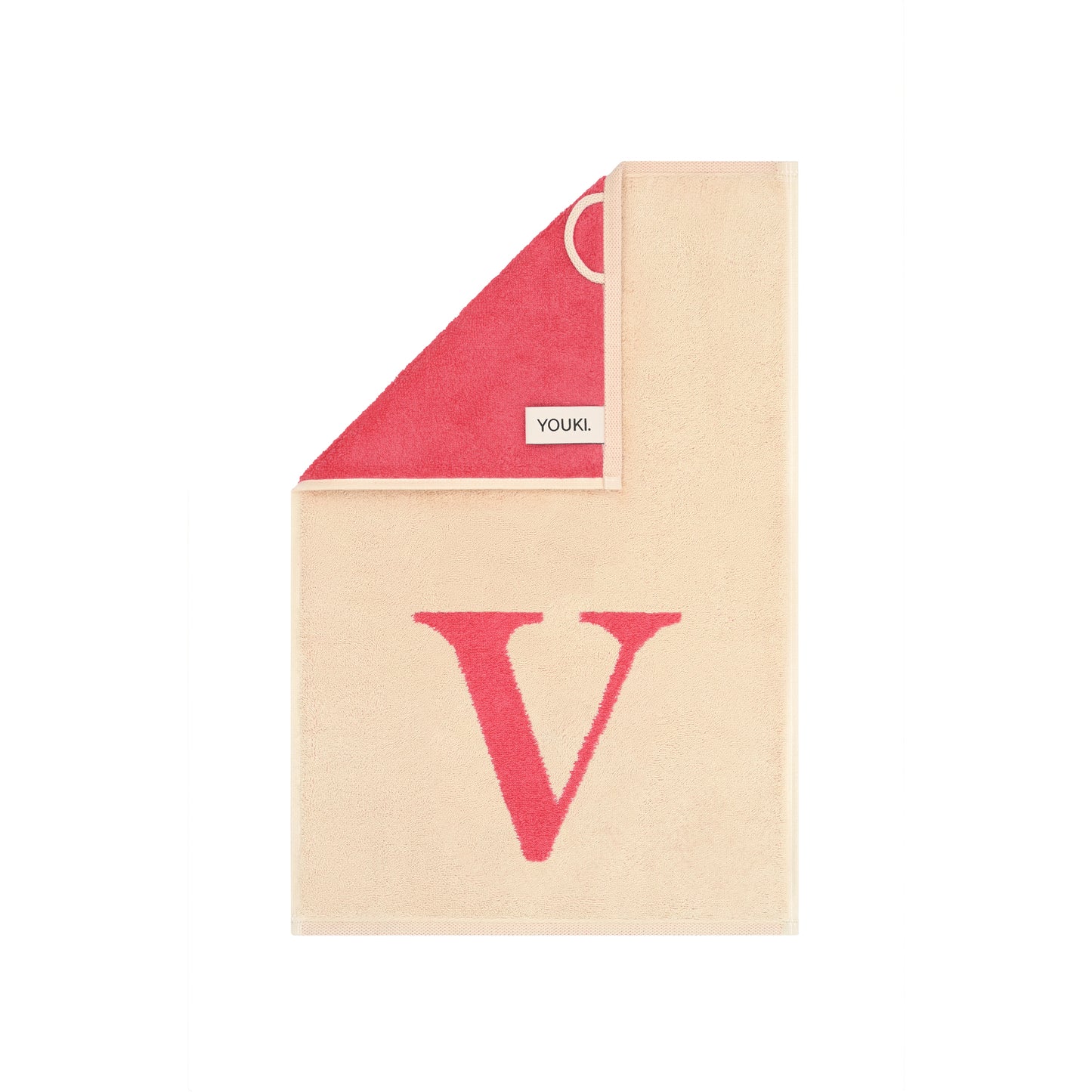 2er Set - Kleines Handtuch mit Buchstabe "V" – Natur / Pink / Orange