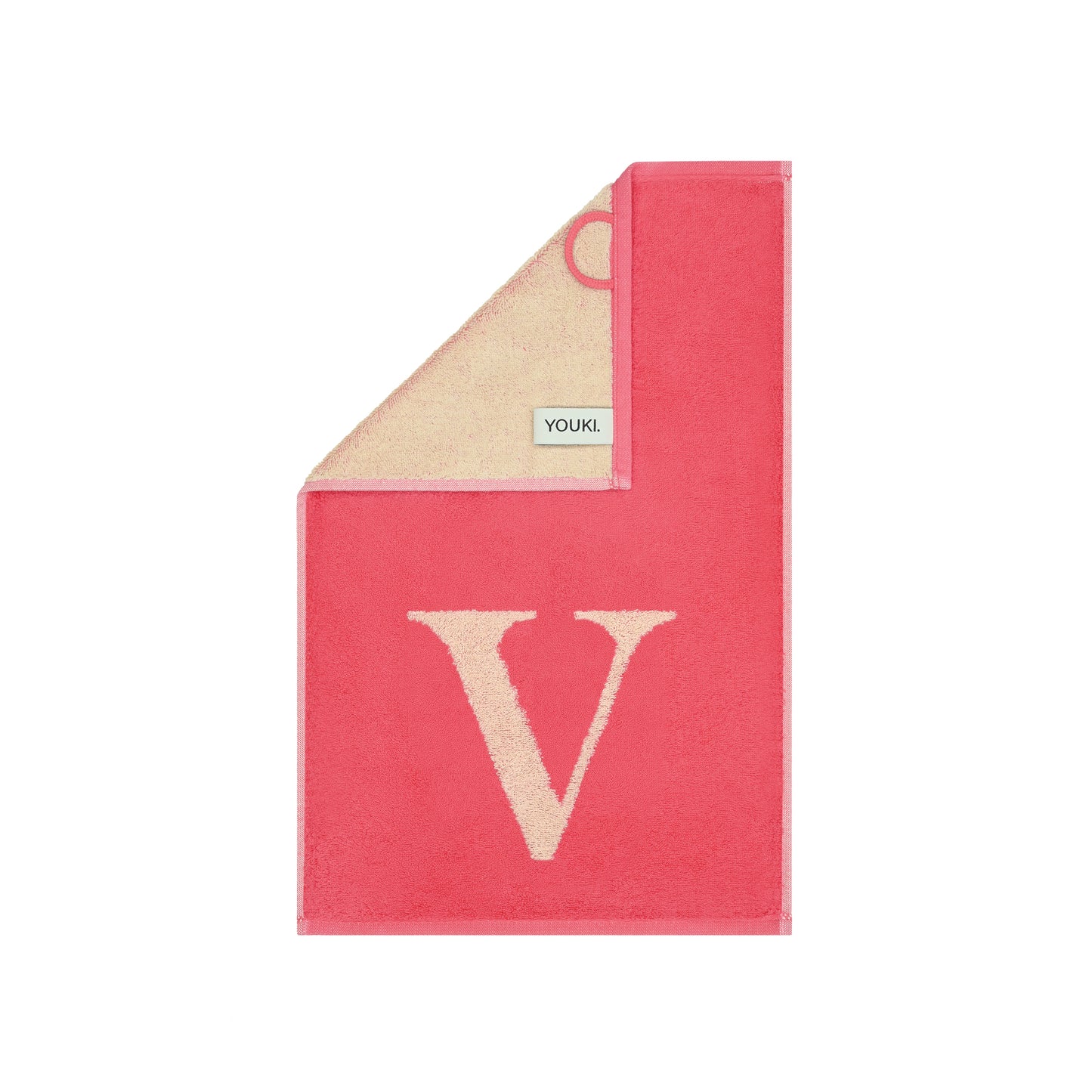2er Set - Kleines Handtuch mit Buchstabe "V" – Natur / Pink / Orange