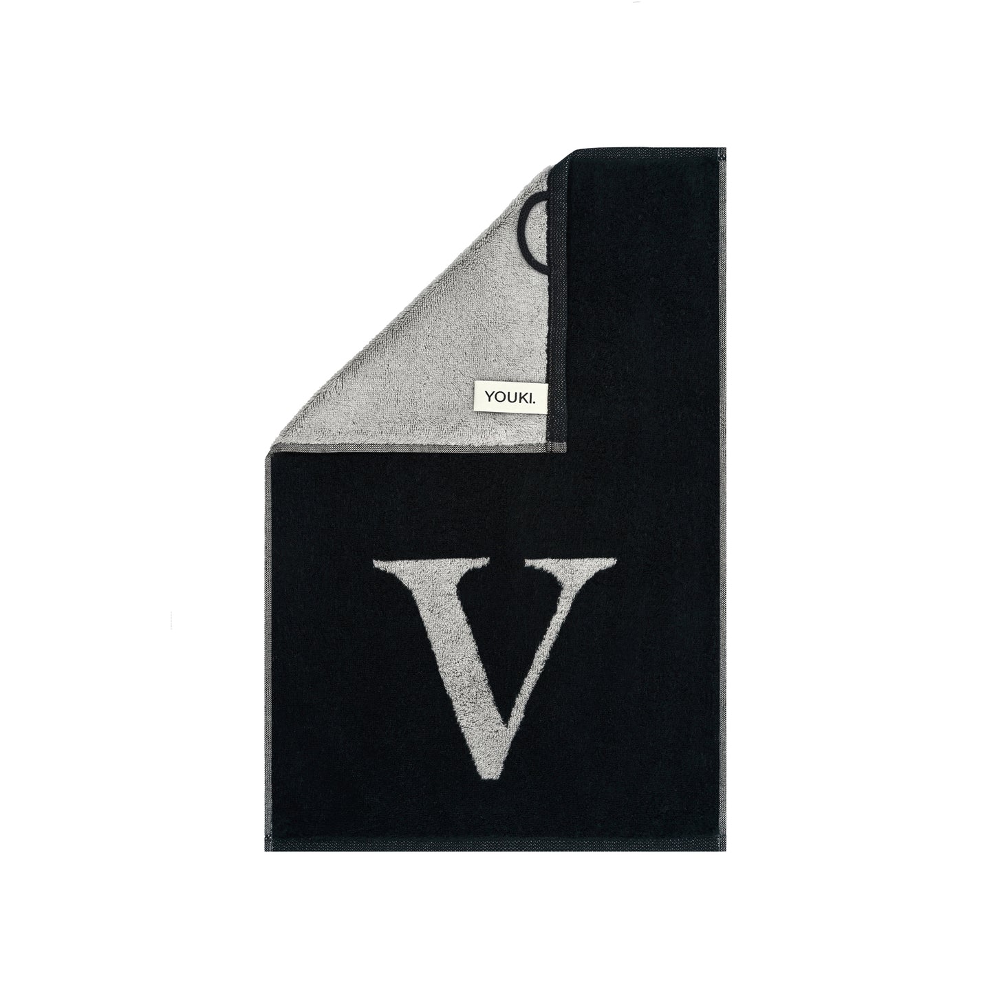 2er Set - Kleines Handtuch mit Buchstabe "V" – Silber / Schwarz