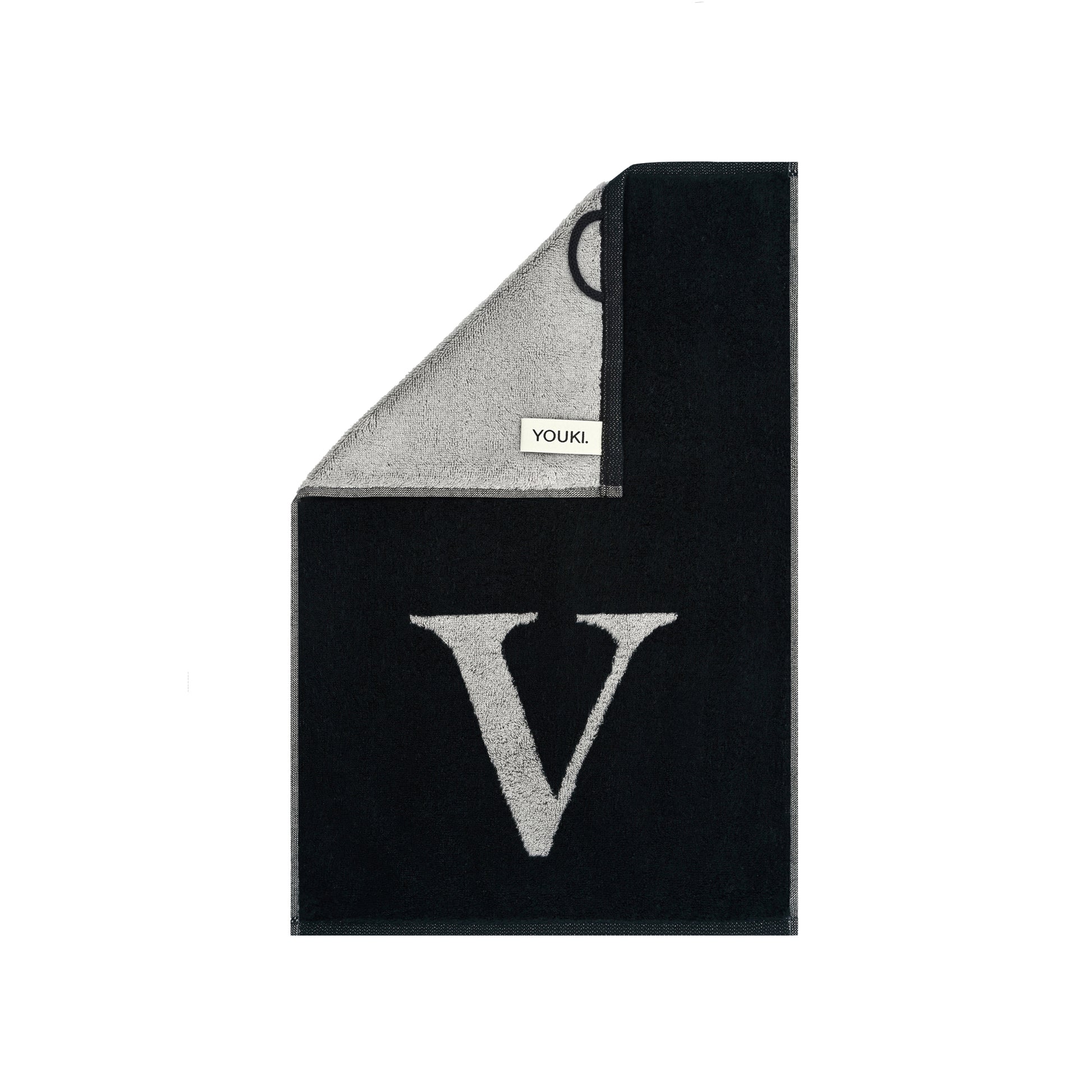 2er Set - Kleines Handtuch mit Buchstabe "V" – Silber / Schwarz