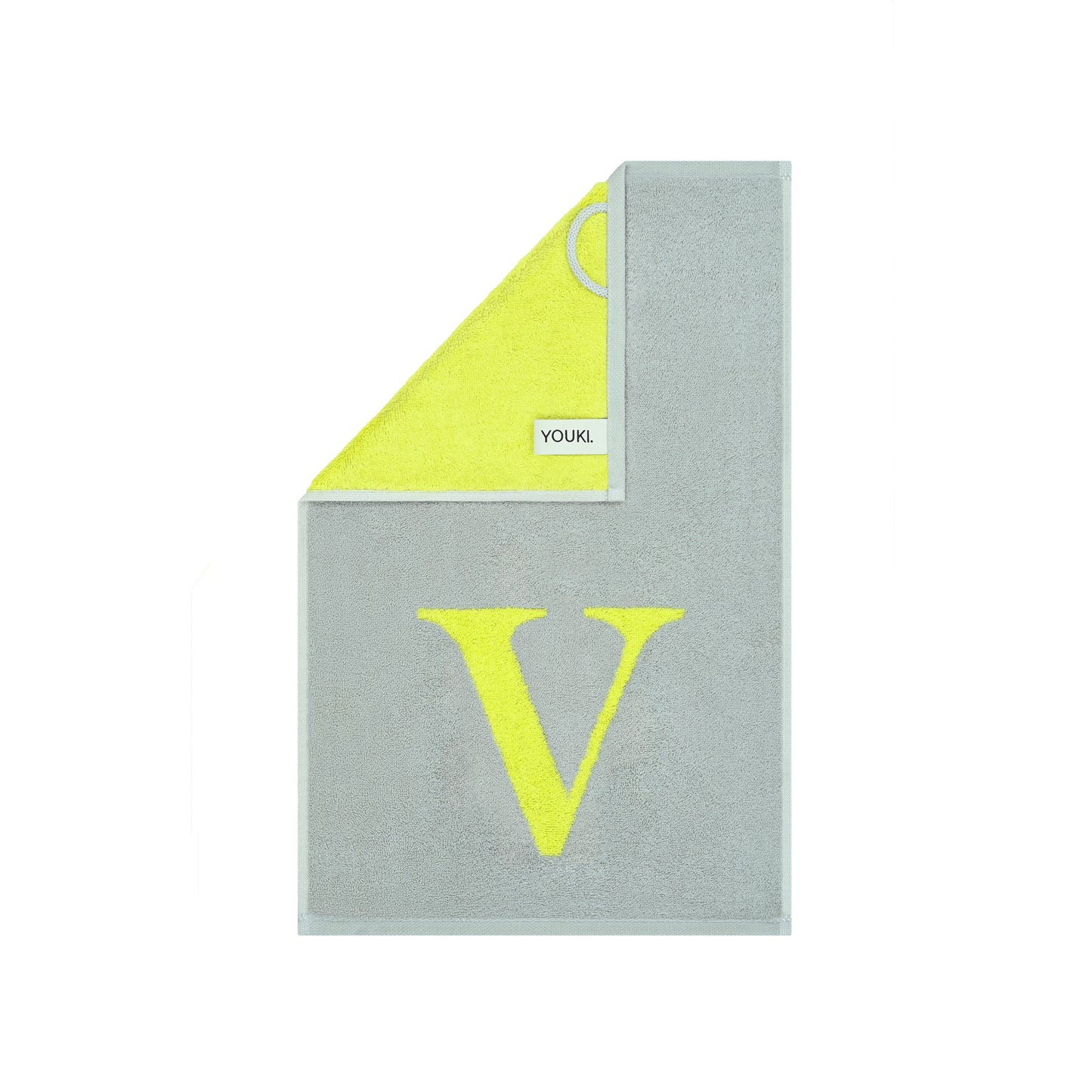2er Set - Kleines Handtuch mit Buchstabe "V" – Silber / Lime