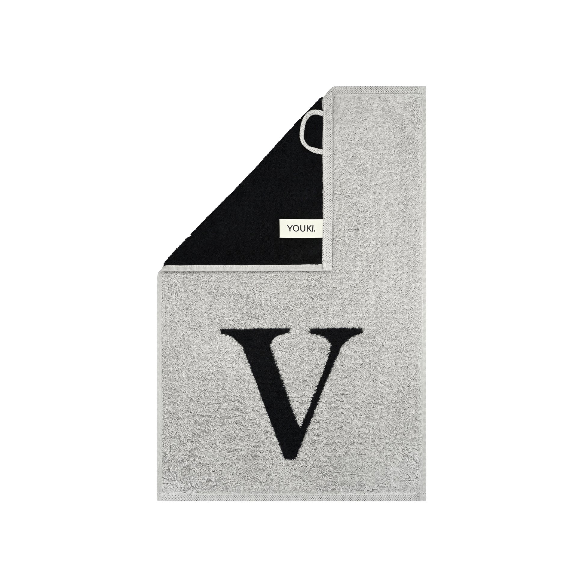 2er Set - Kleines Handtuch mit Buchstabe "V" – Silber / Schwarz