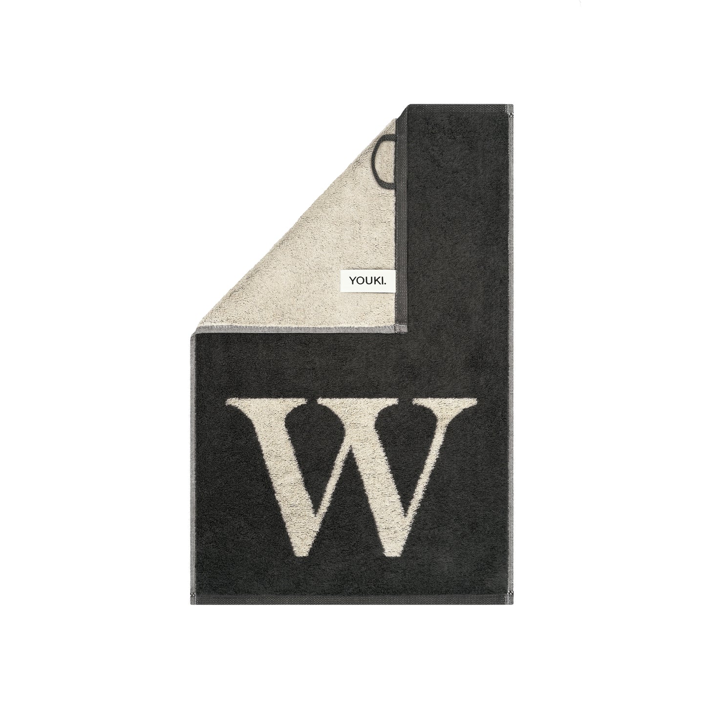 2er Set - Kleines Handtuch mit Buchstabe "W" – Natur / Dunkelgrau
