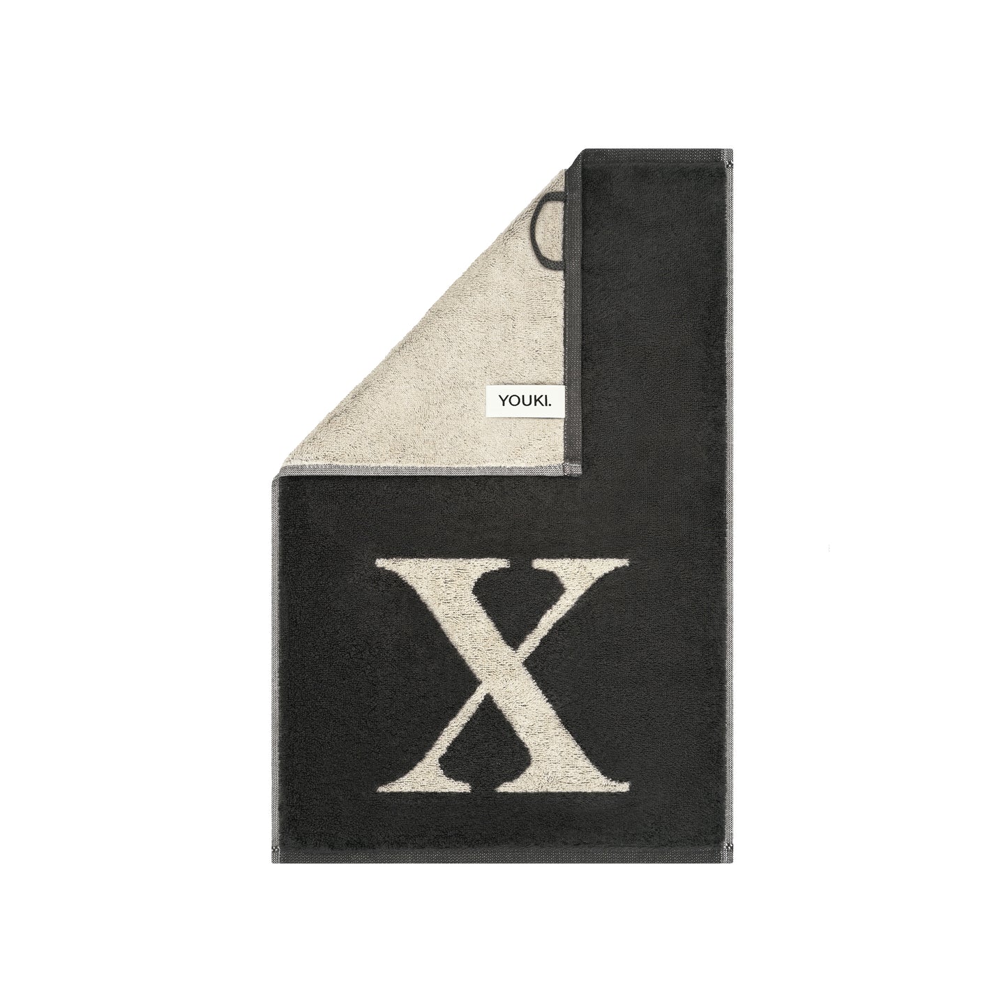 2er Set - Kleines Handtuch mit Buchstabe "X" – Natur / Dunkelgrau