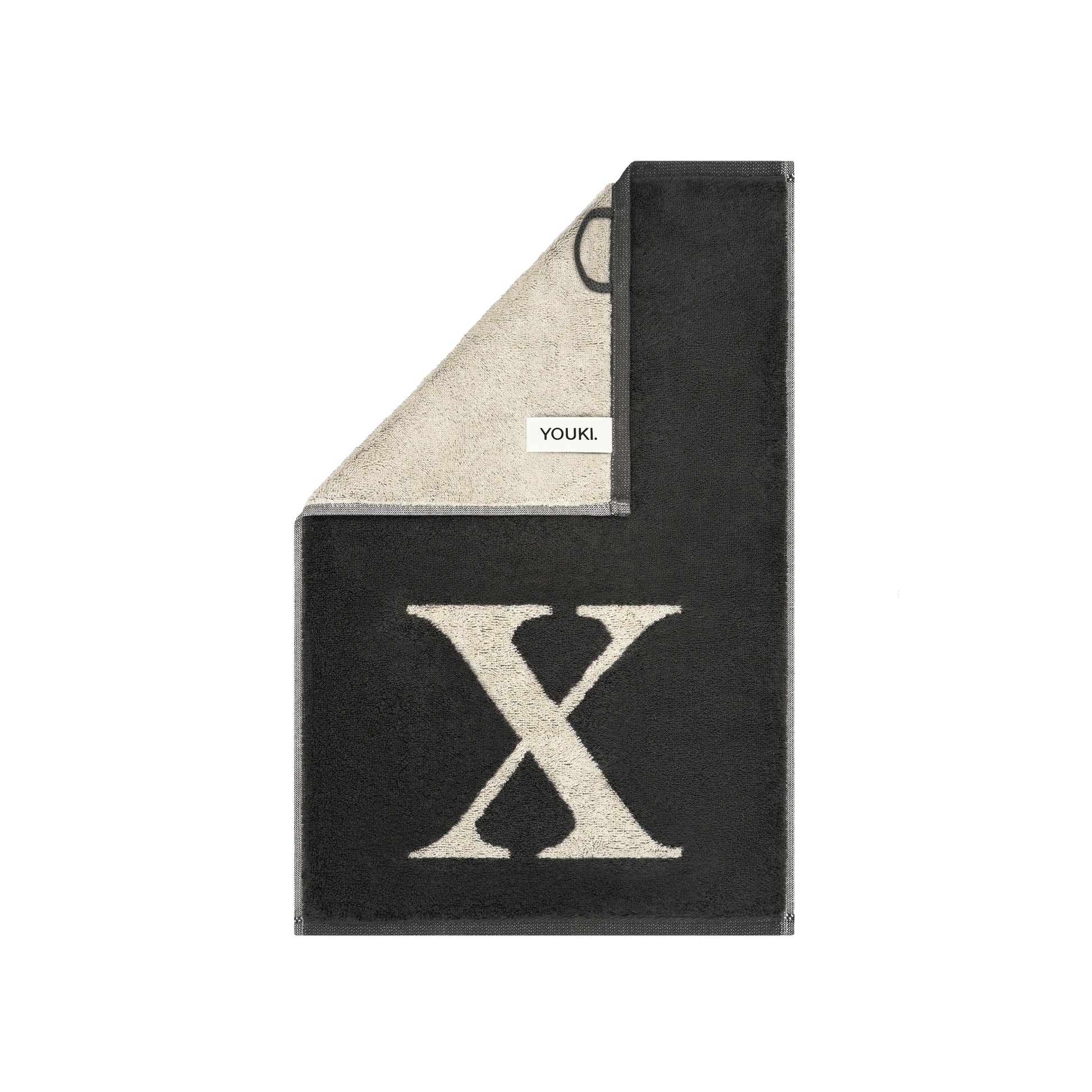 2er Set - Kleines Handtuch mit Buchstabe "X" – Natur / Dunkelgrau