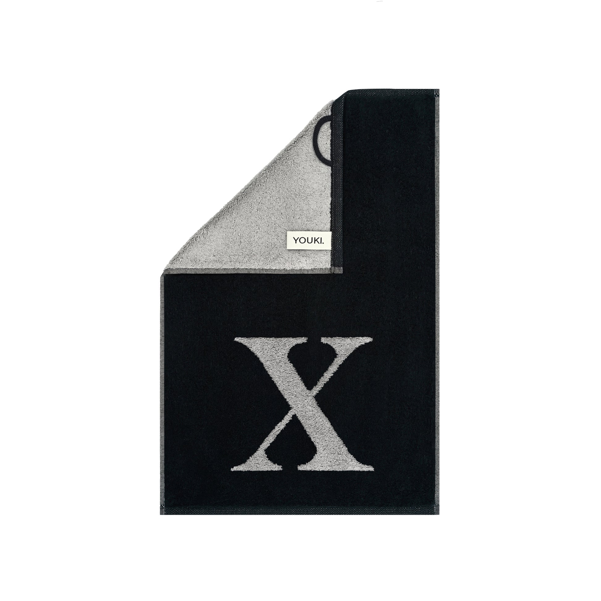 2er Set - Kleines Handtuch mit Buchstabe "X" – Silber / Schwarz