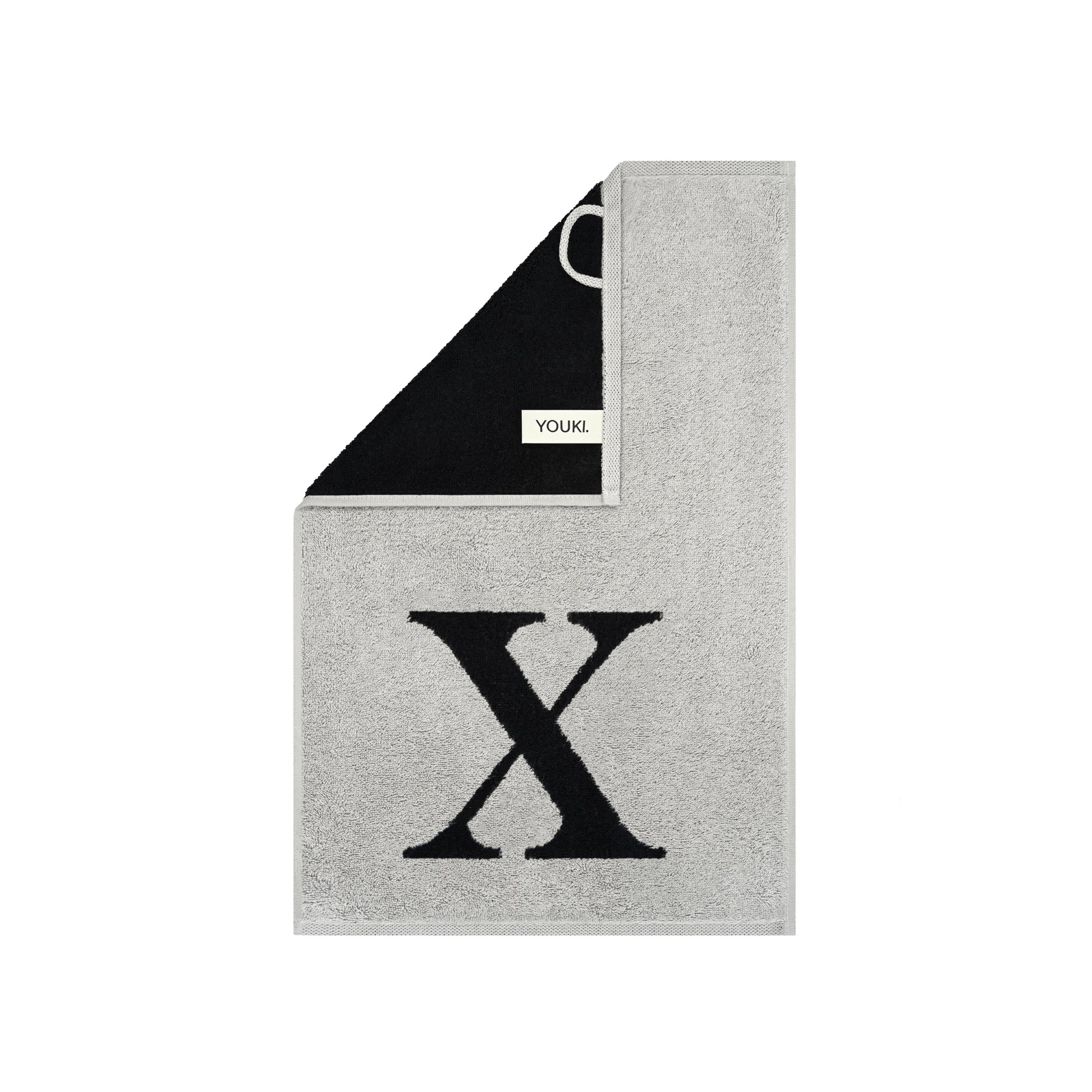 2er Set - Kleines Handtuch mit Buchstabe "X" – Silber / Schwarz