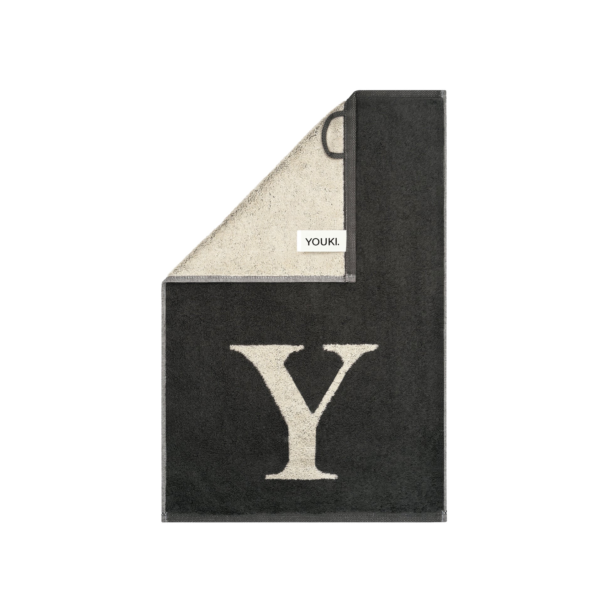 2er Set - Kleines Handtuch mit Buchstabe "Y" – Natur / Dunkelgrau