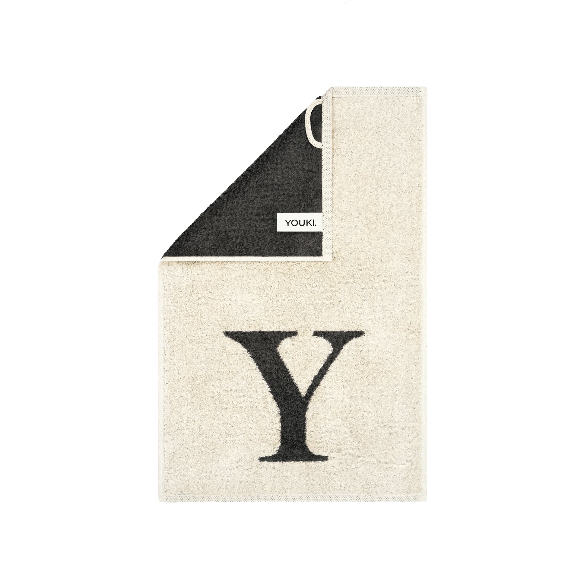 2er Set - Kleines Handtuch mit Buchstabe "Y" – Natur / Dunkelgrau