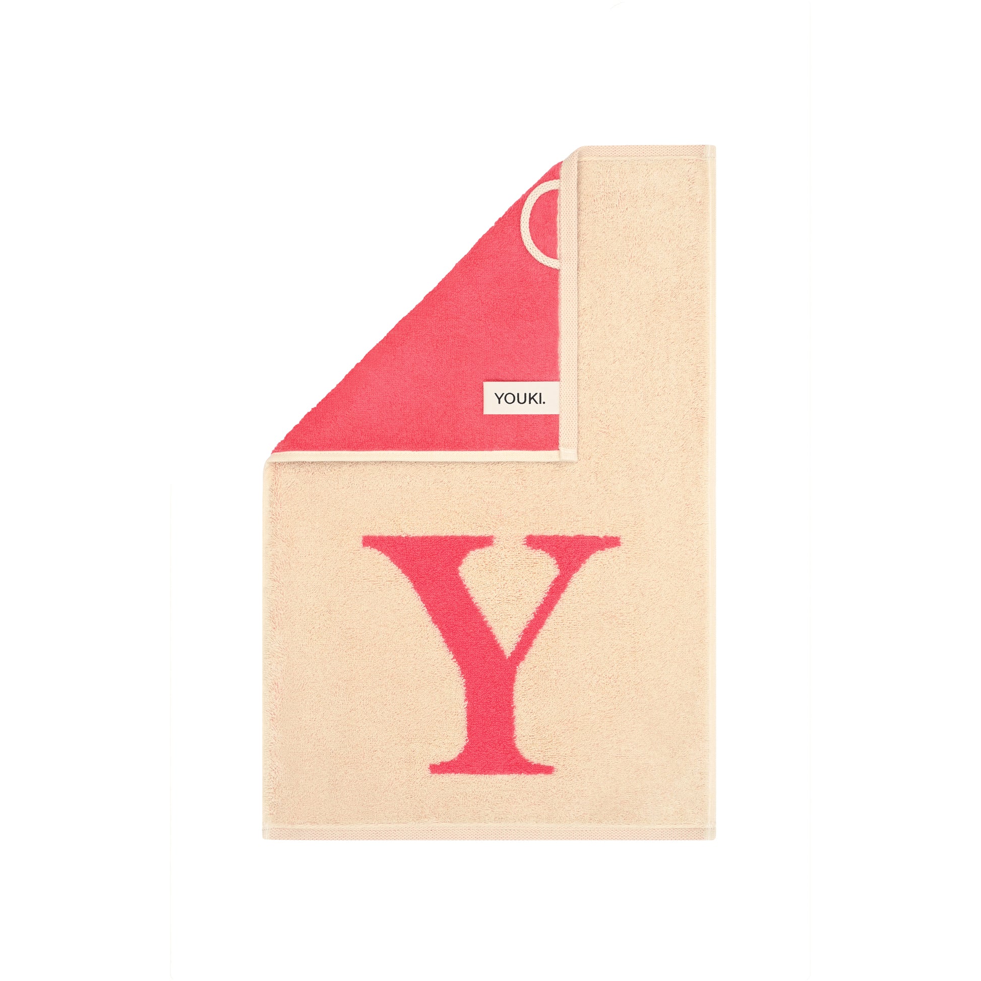 2er Set - Kleines Handtuch mit Buchstabe "Y" – Natur / Pink / Orange