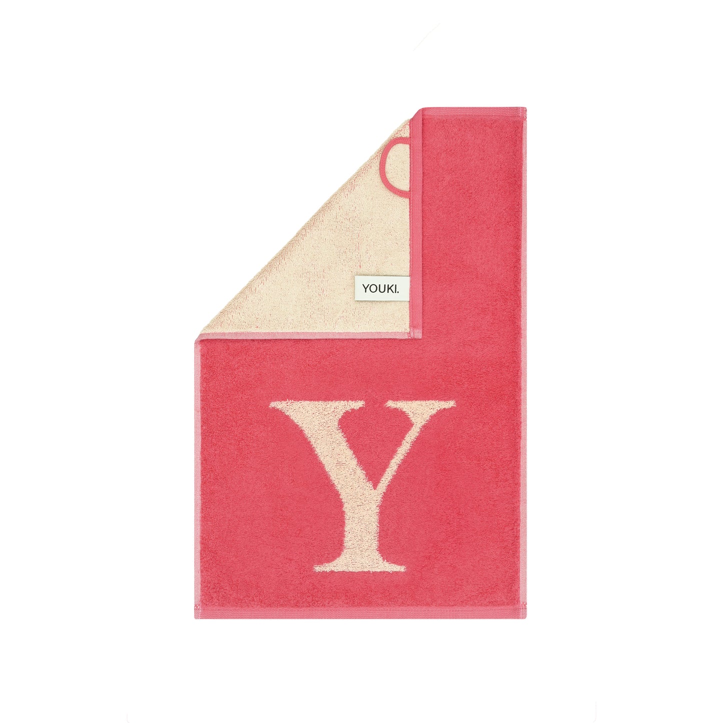 2er Set - Kleines Handtuch mit Buchstabe "Y" – Natur / Pink / Orange