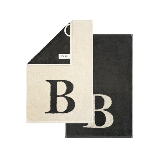 2er Set - Kleines Handtuch mit Buchstabe "B" – Natur / Dunkelgrau