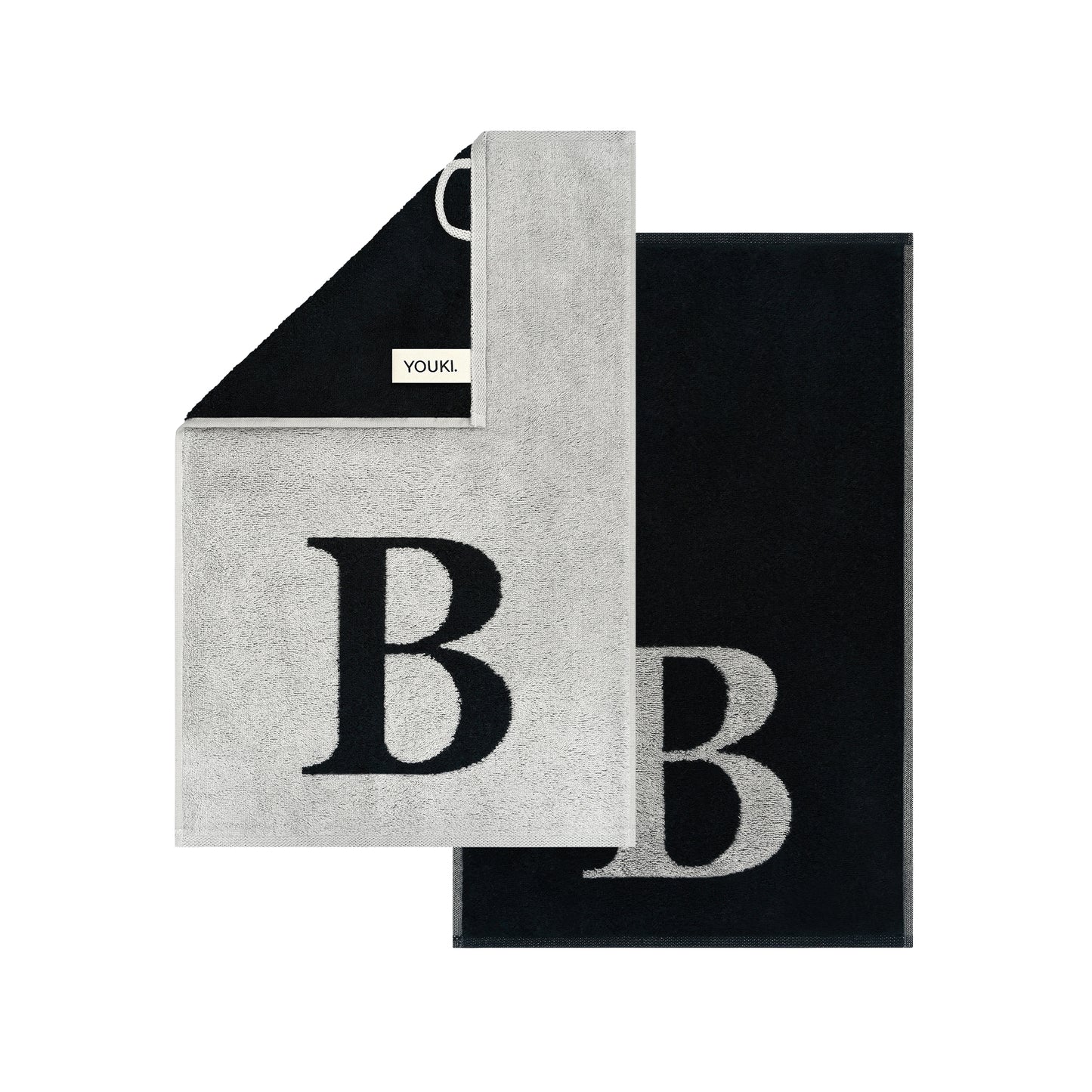 2er Set - Kleines Handtuch mit Buchstabe "B" – Silber / Schwarz