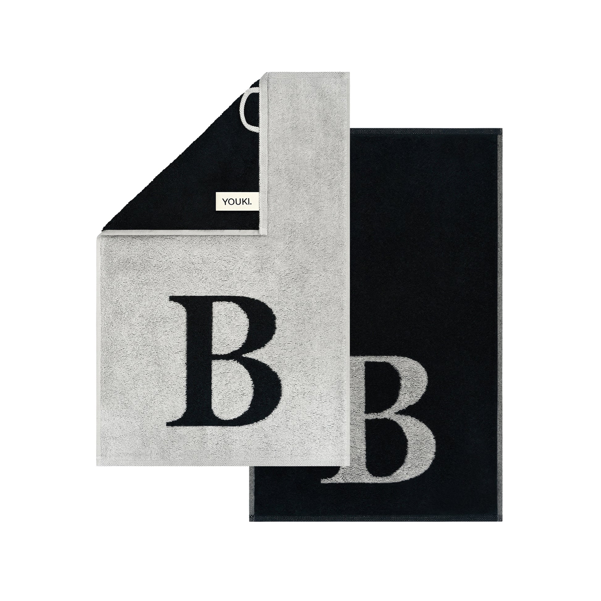 2er Set - Kleines Handtuch mit Buchstabe "B" – Silber / Schwarz